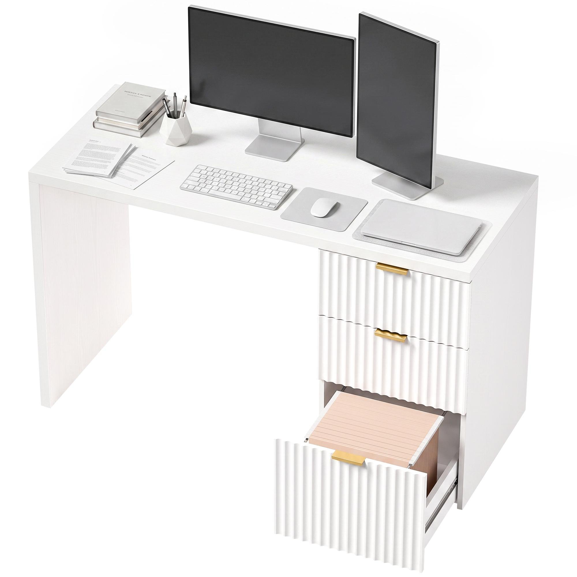 White 47.2 Inch File Desk with Reversible Drawers