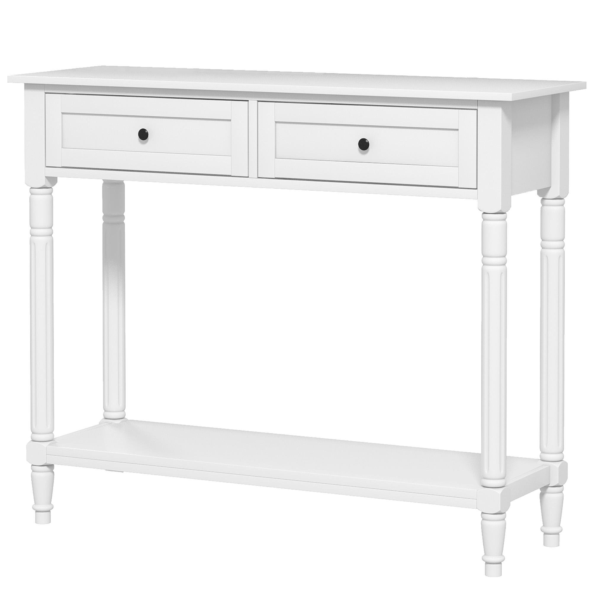 White Turned-Leg Console Table with Two Drawers