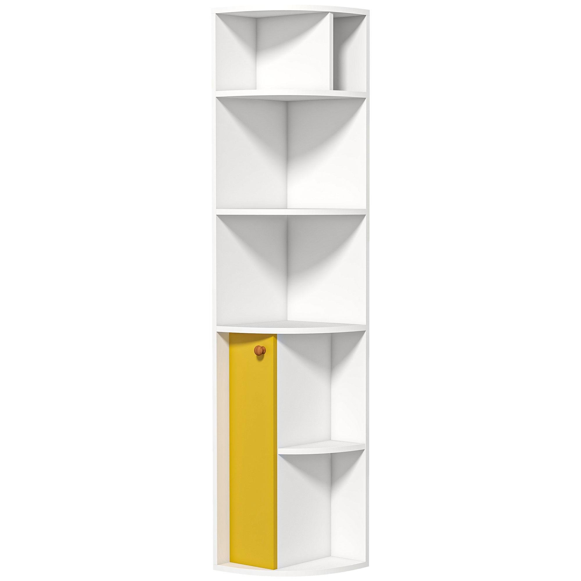 White Corner Bookcase with Open Shelves and Lower Cabinet