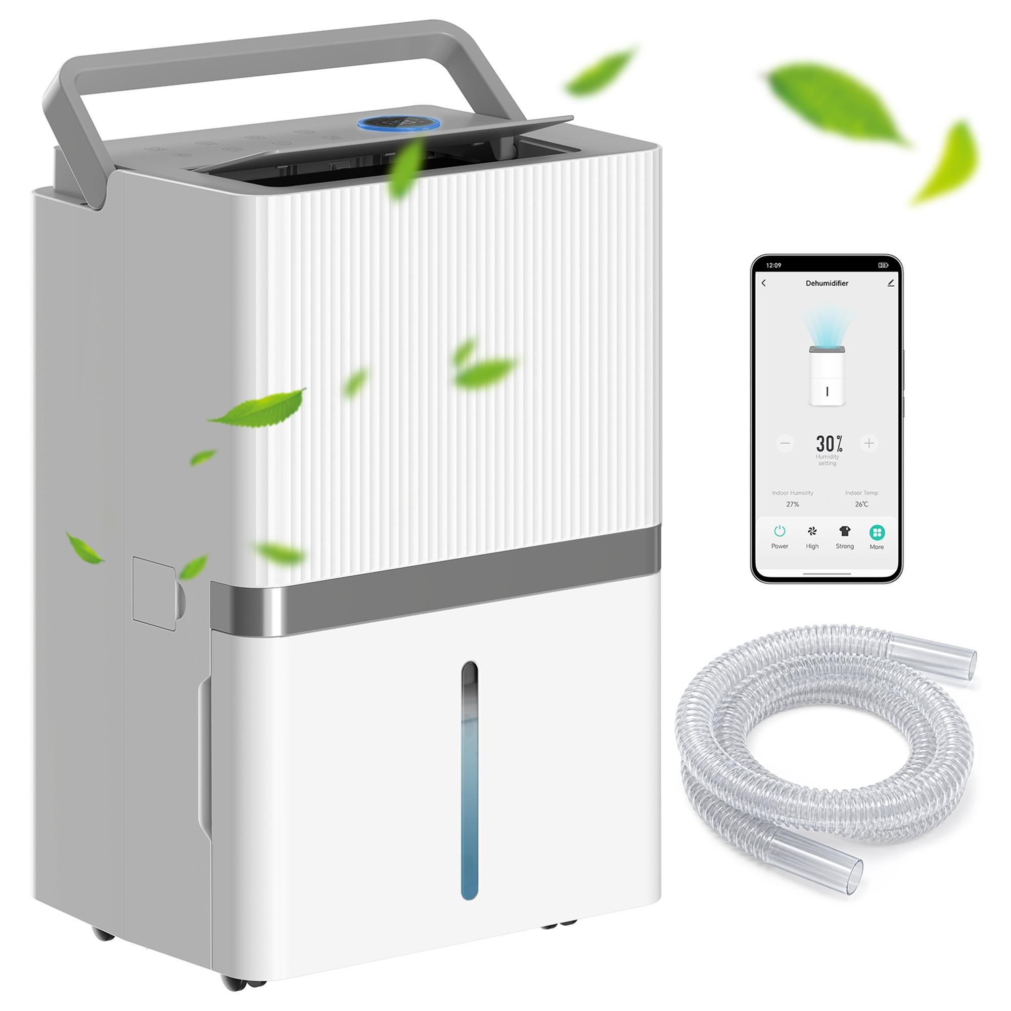 100 Pint White Dehumidifier with WiFi Control for Large Rooms