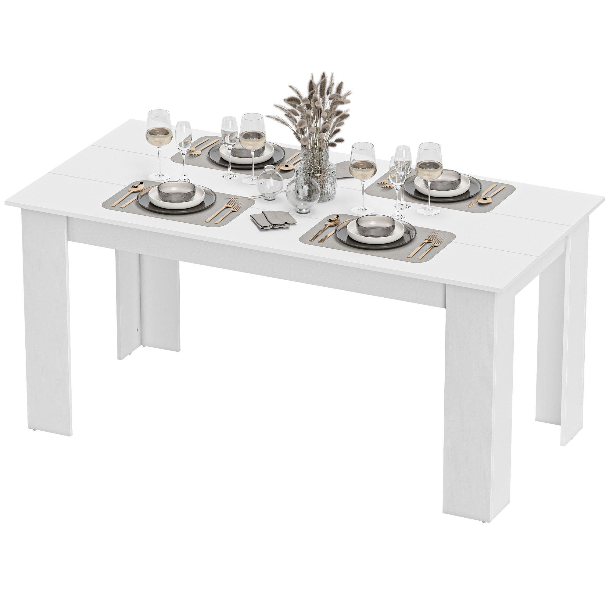 White 63 Inch Dining Table, Melamine Wood Grain Surface