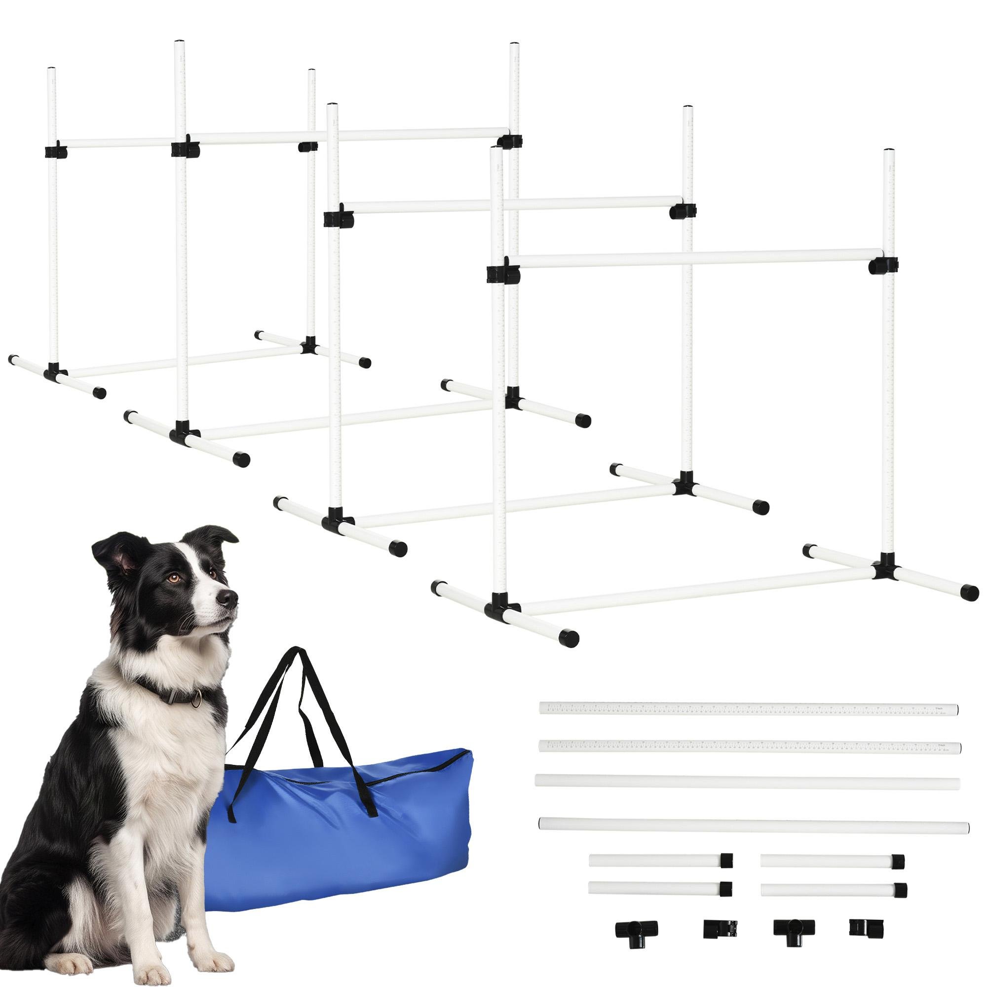 White Adjustable Dog Agility Jumps, Four-Jump Training Set