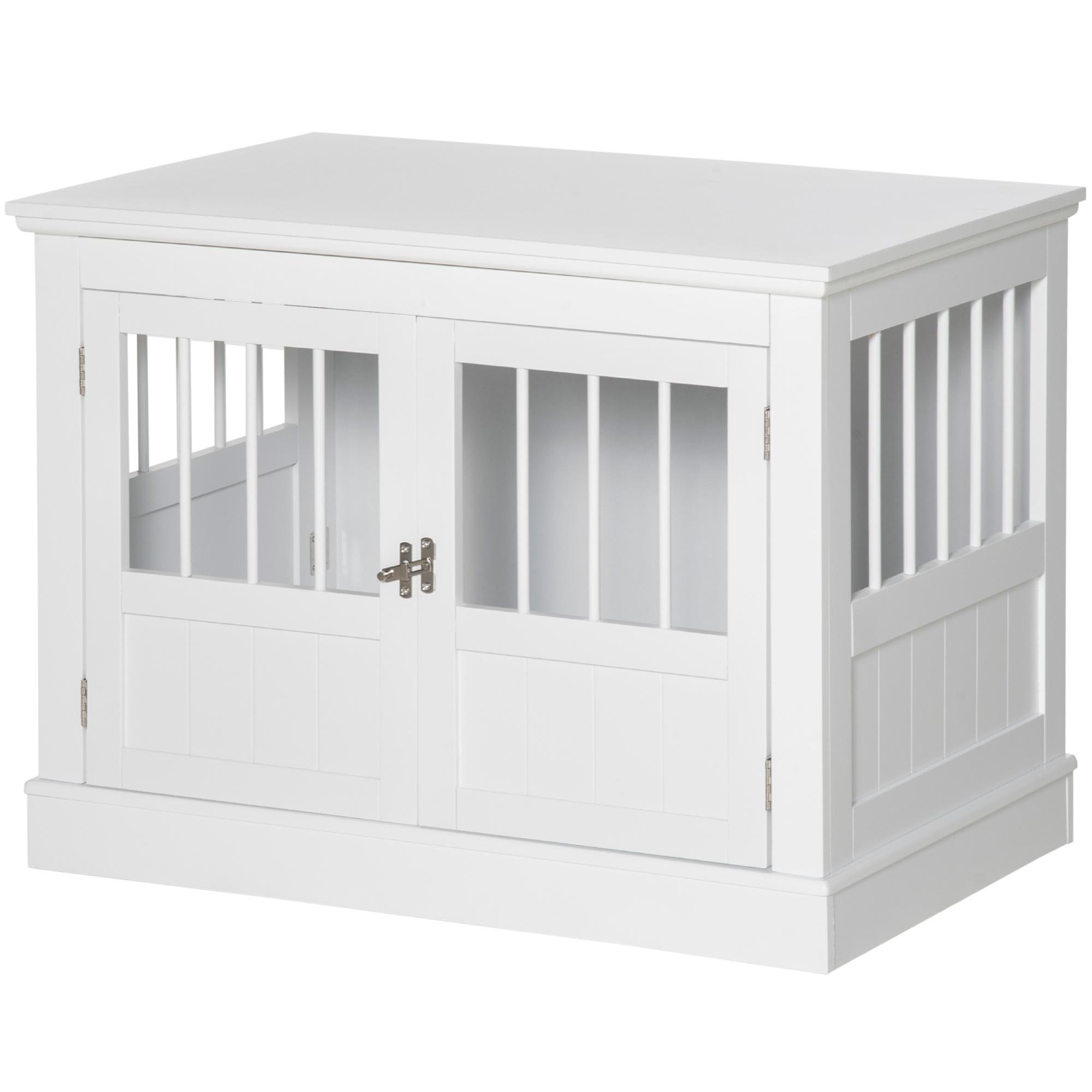 White Three Door Dog Crate Furniture End Table