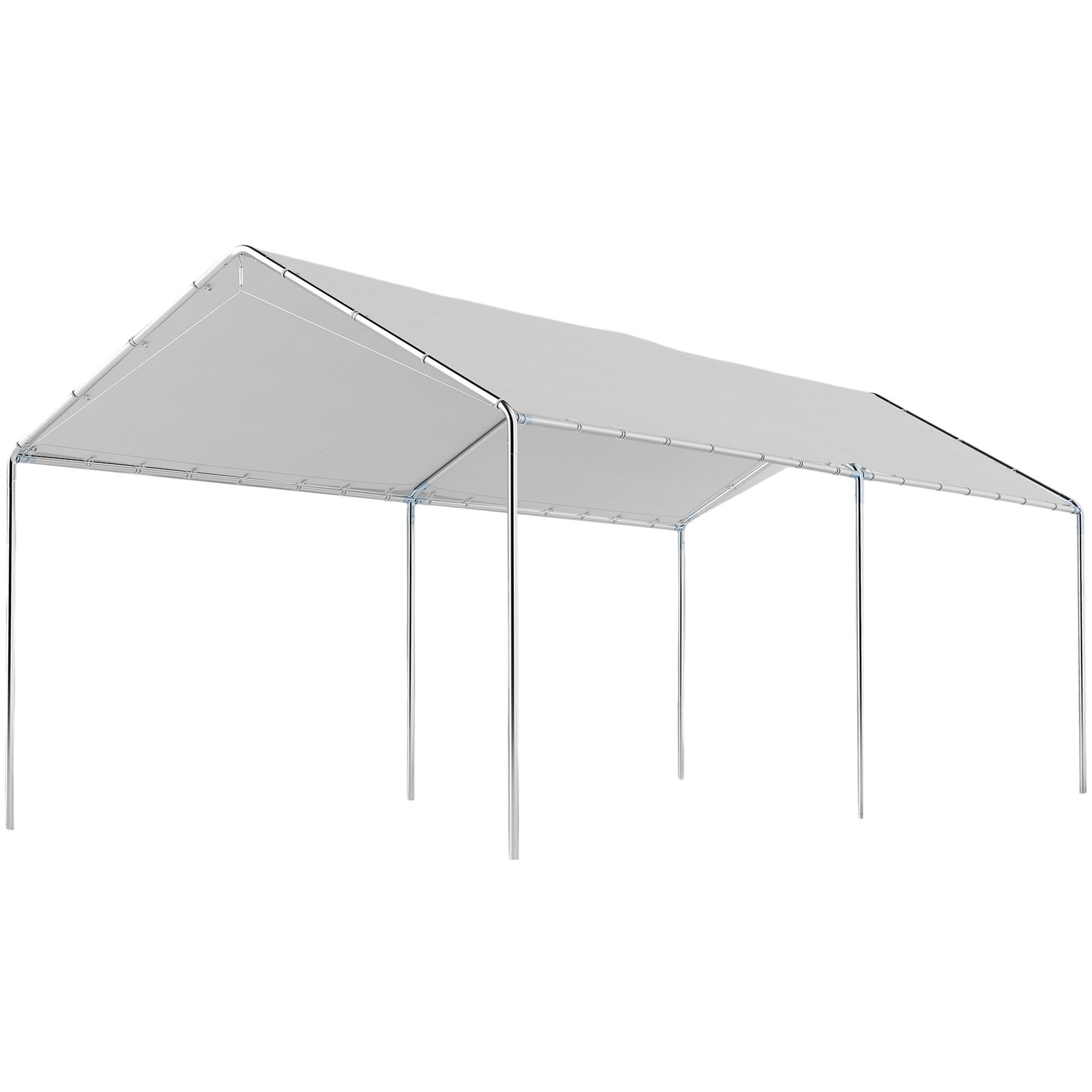 White Double-Bay Carport, Galvanized Steel, 10 x 20 Feet
