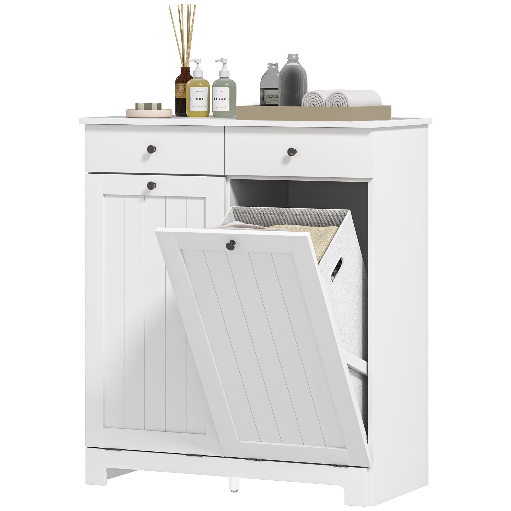 White Double Hamper Cabinet with Drawers