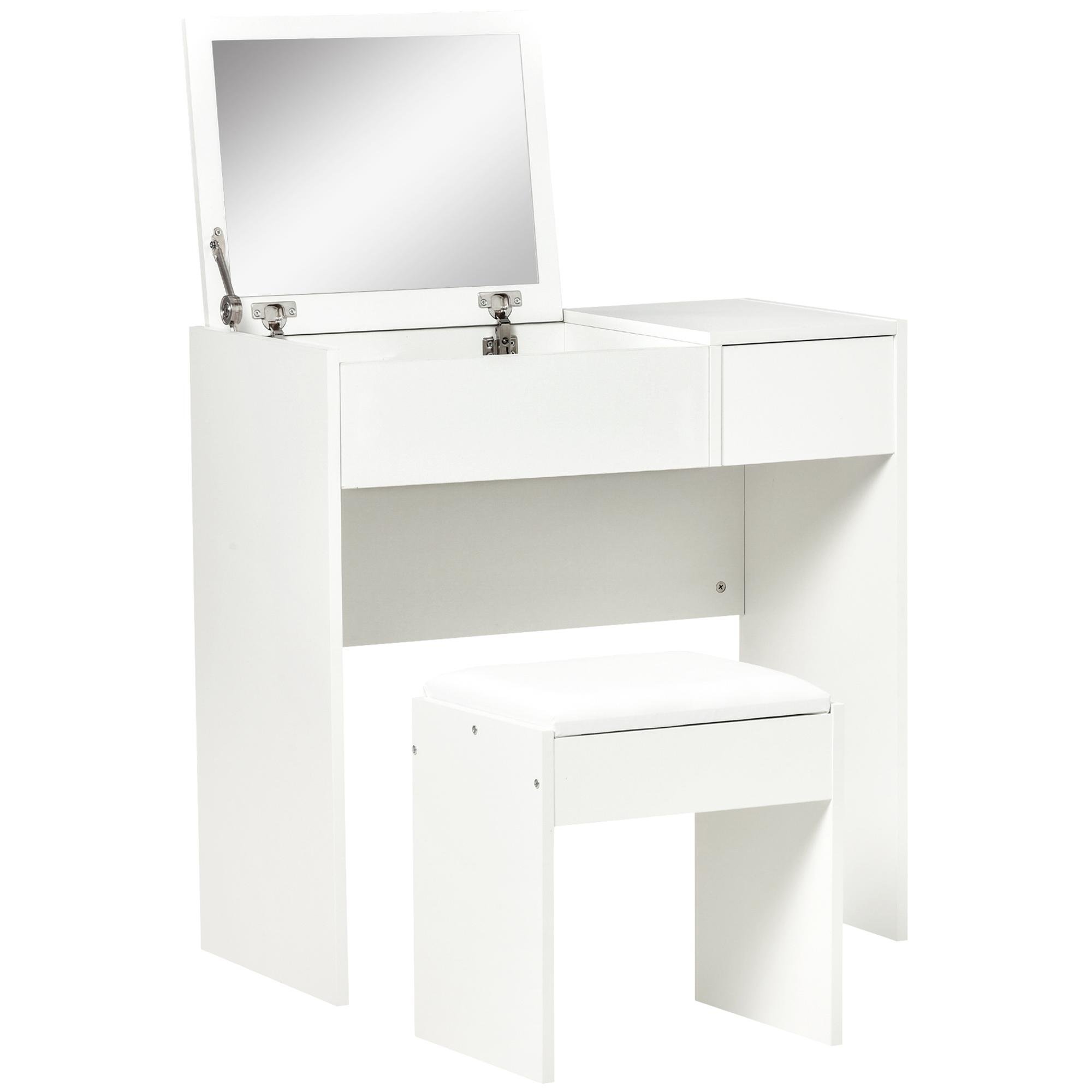 White Flip Top Dressing Table with Cushioned Stool, 31.5 in