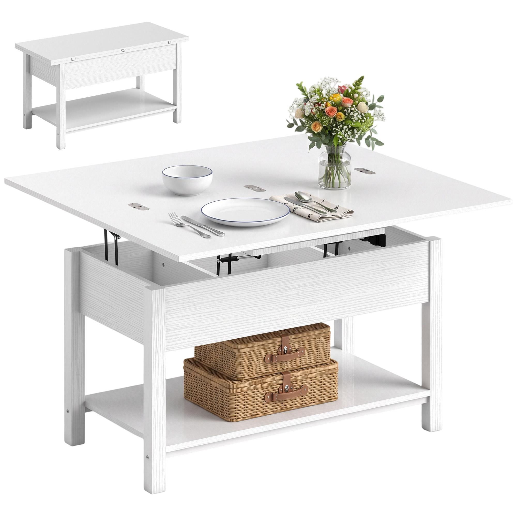 White Dual-Zone Coffee Table with Hidden Storage