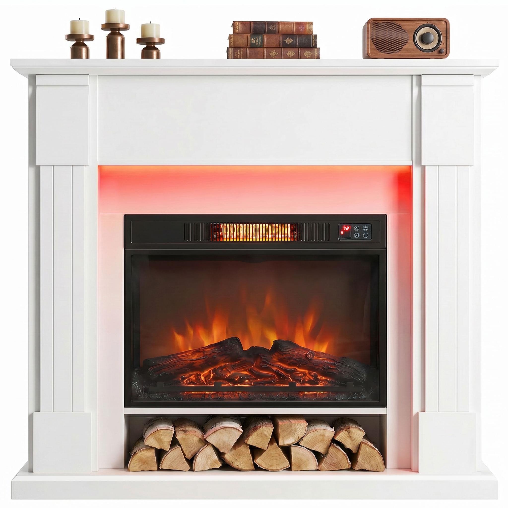 41 Inch White Mantel Fireplace, 1400W 3D Flame Heater