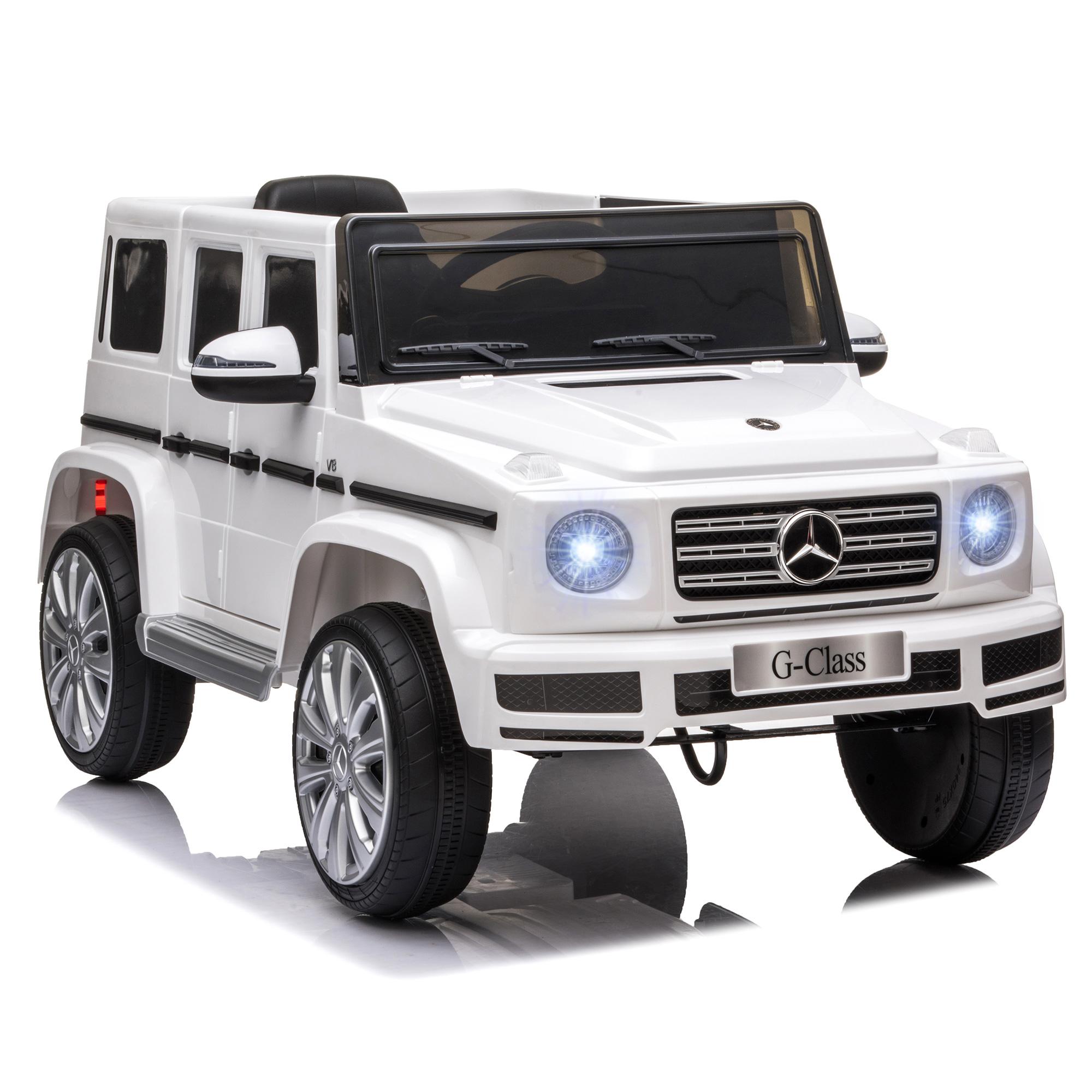 White 12V Remote Kids Car with Music and LED Headlights