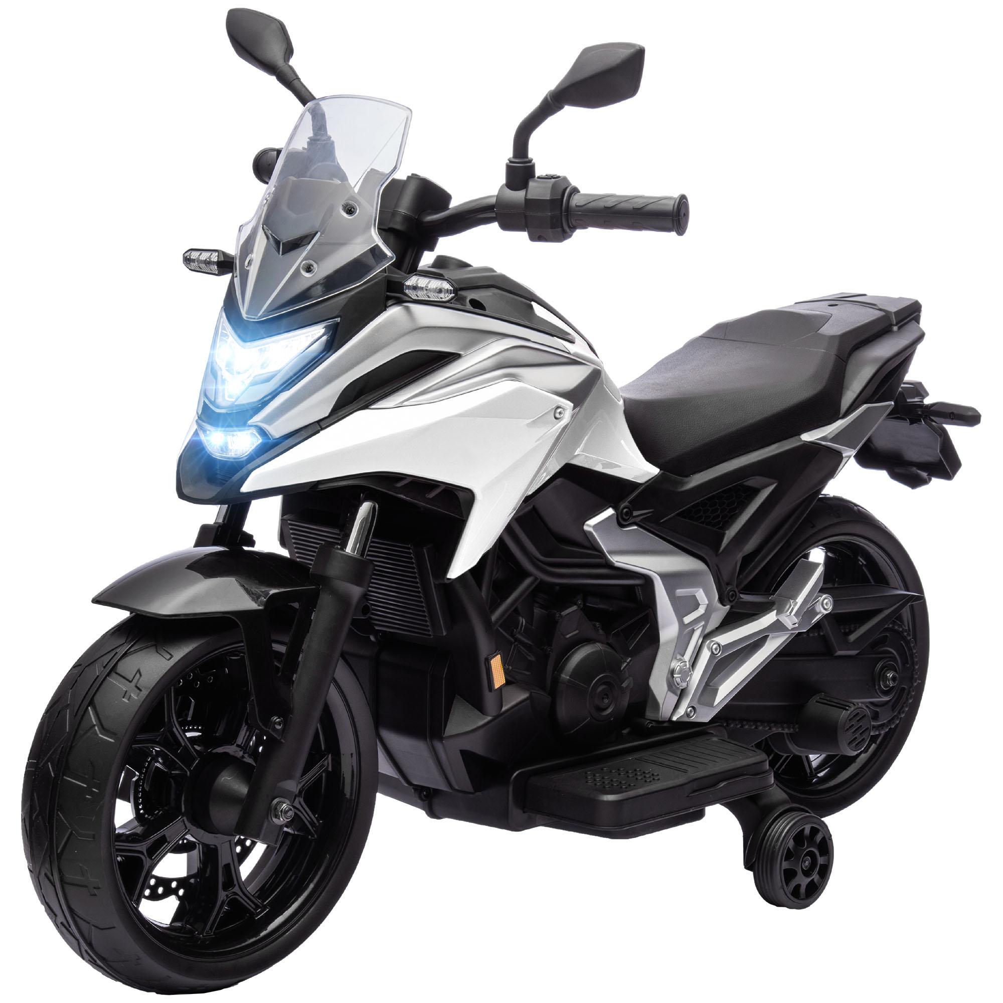 White 12V Training Wheel Motorcycle with One-Button Start