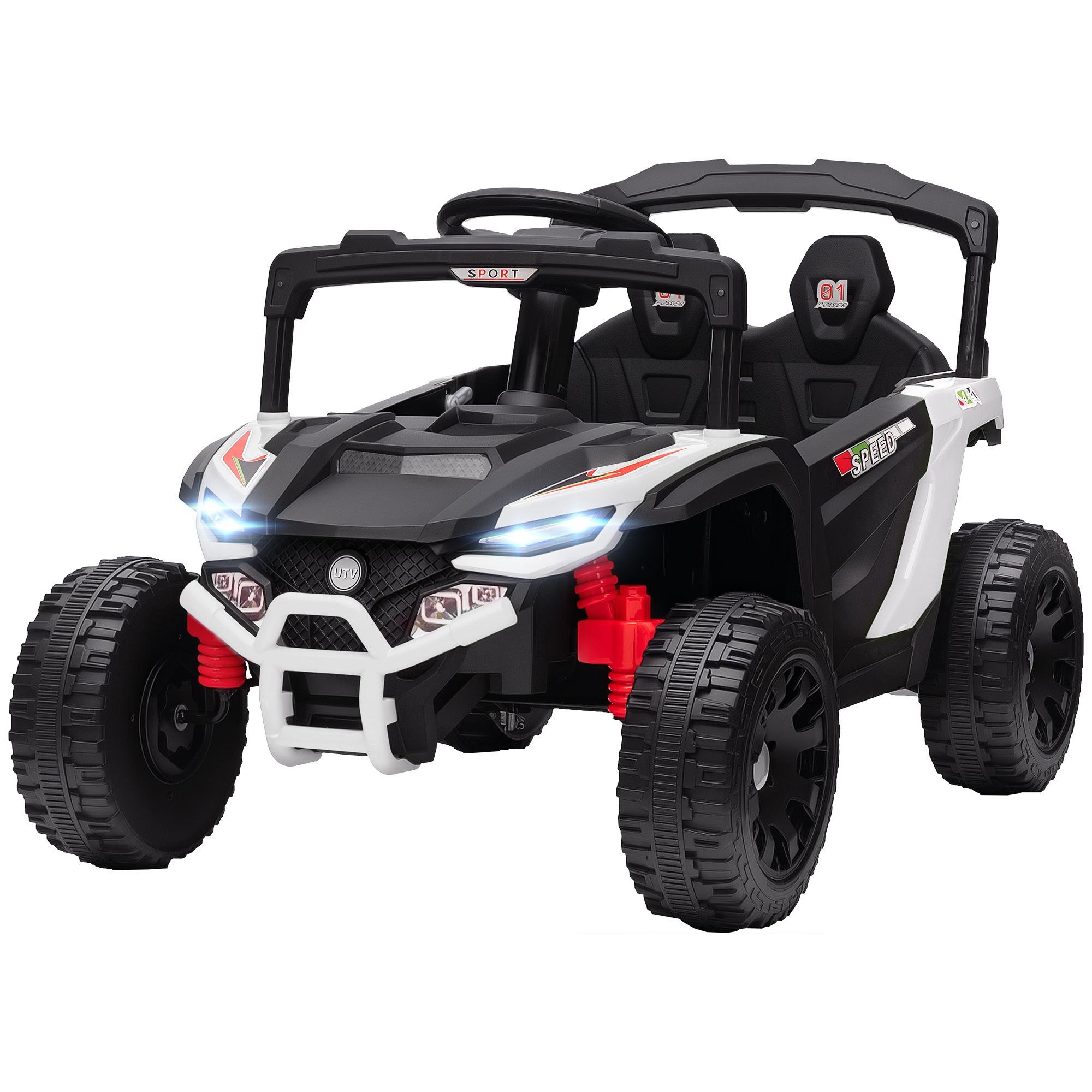 White 12V Dual Motor UTV with Parent Remote Control