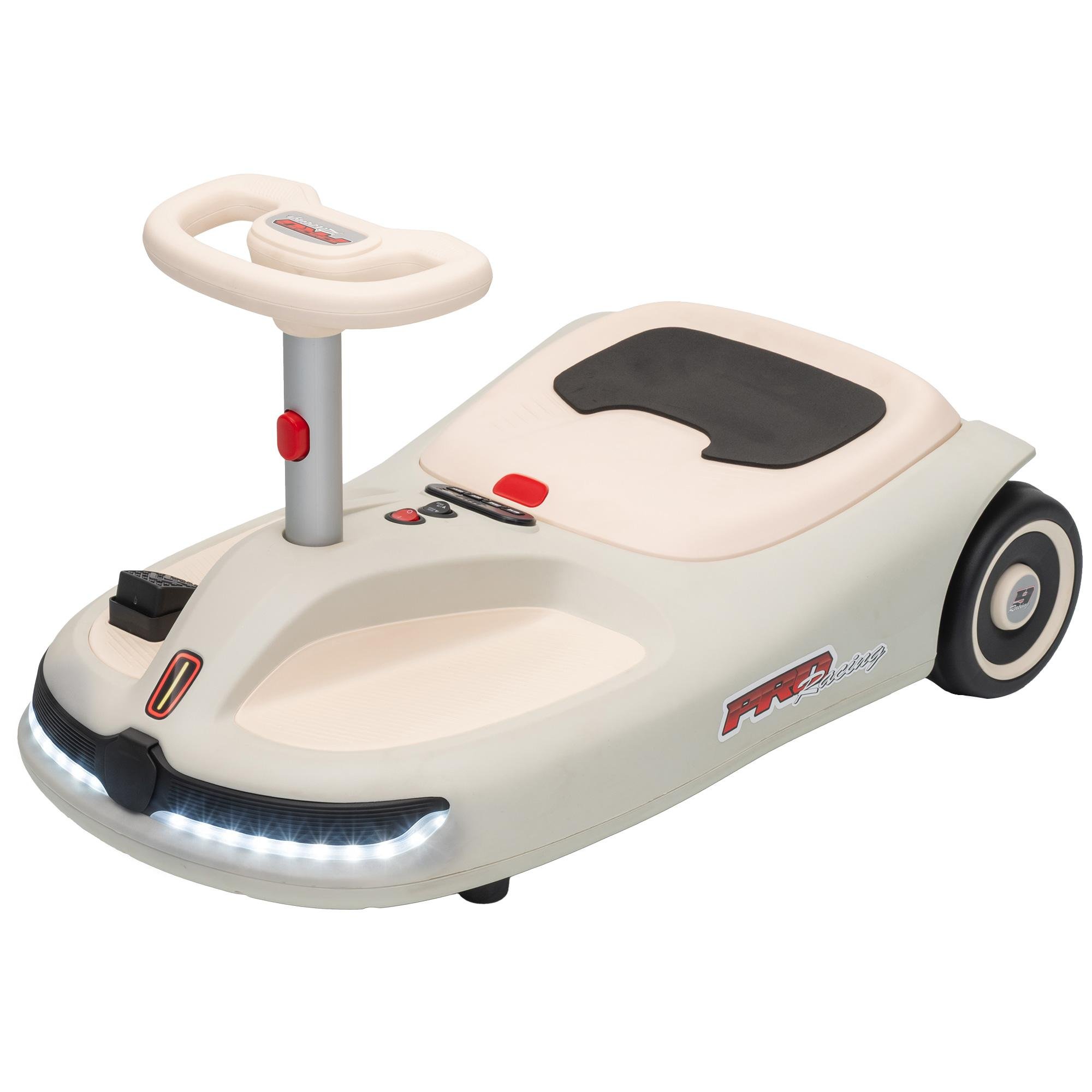 White 12V Wiggle Car with Pull Handle for Kids 3-5