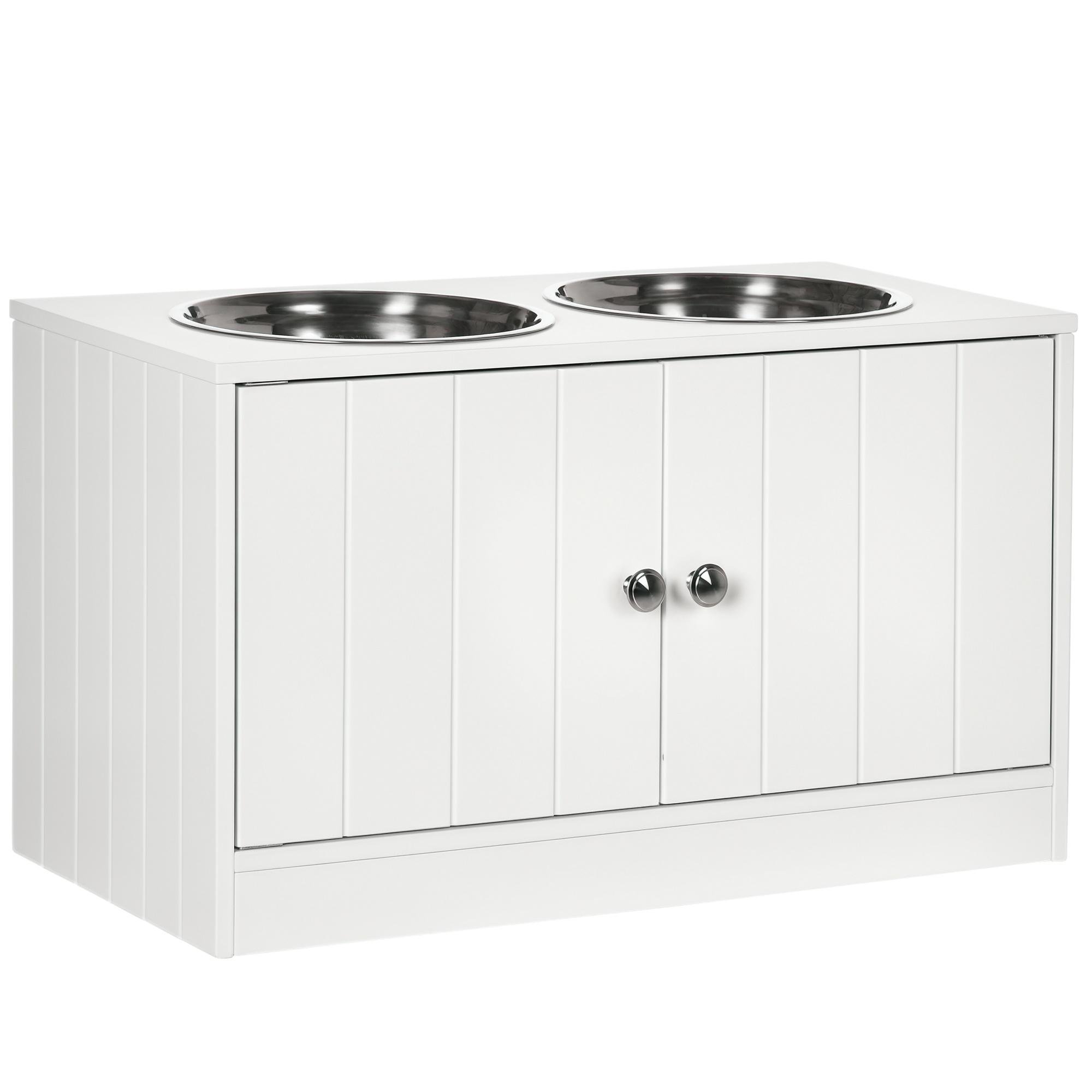 White Stainless Steel Dog Bowls with Storage for Large Dogs