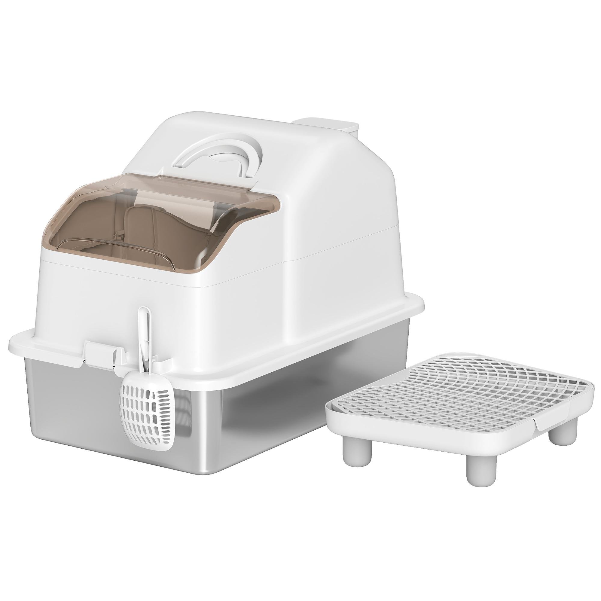 White Extra Large Litter Box with Stainless Steel Basin