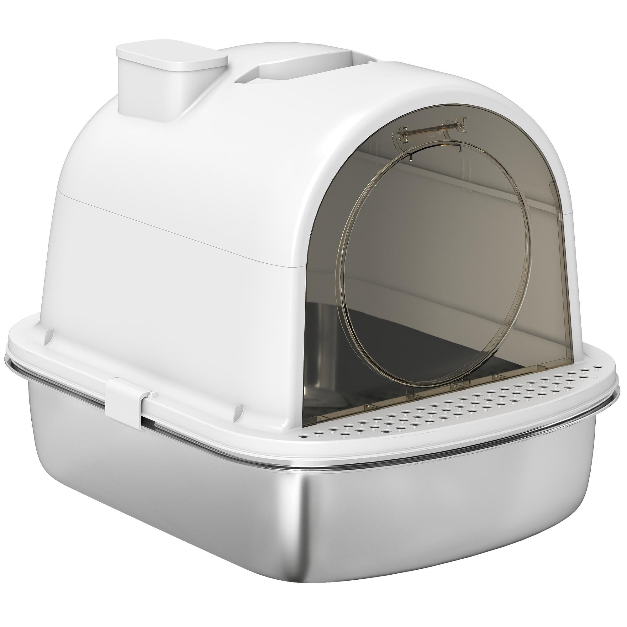 White Stainless Enclosed Litter Box with Scoop