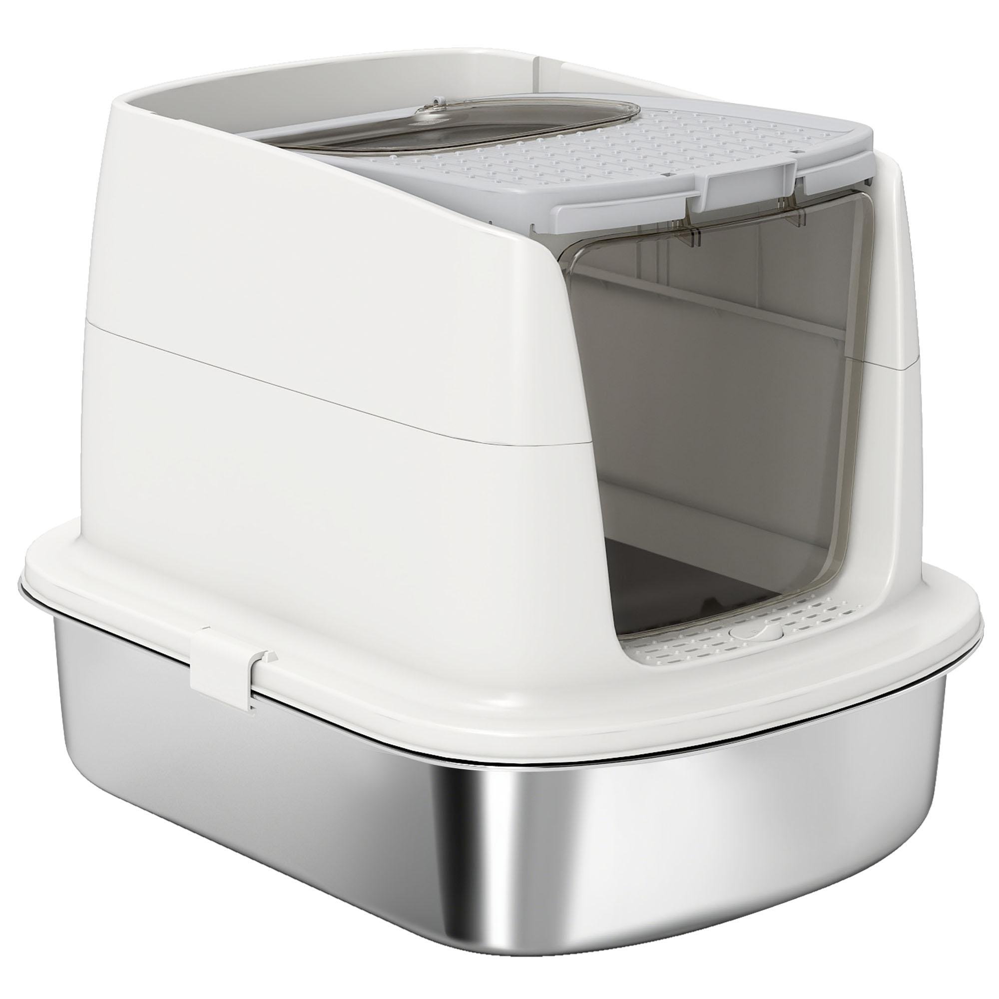 White Stainless Cat Litter Box with Dual Entry