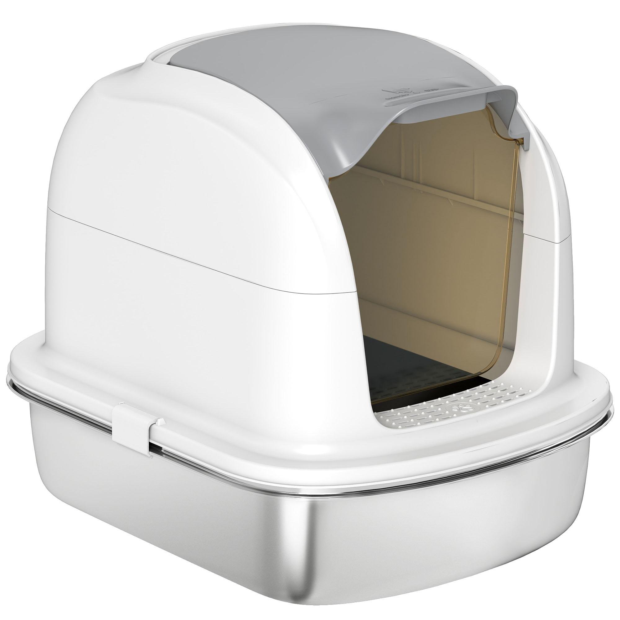 White 201 Stainless Litter Box, Enclosed 20.6-Inch Design
