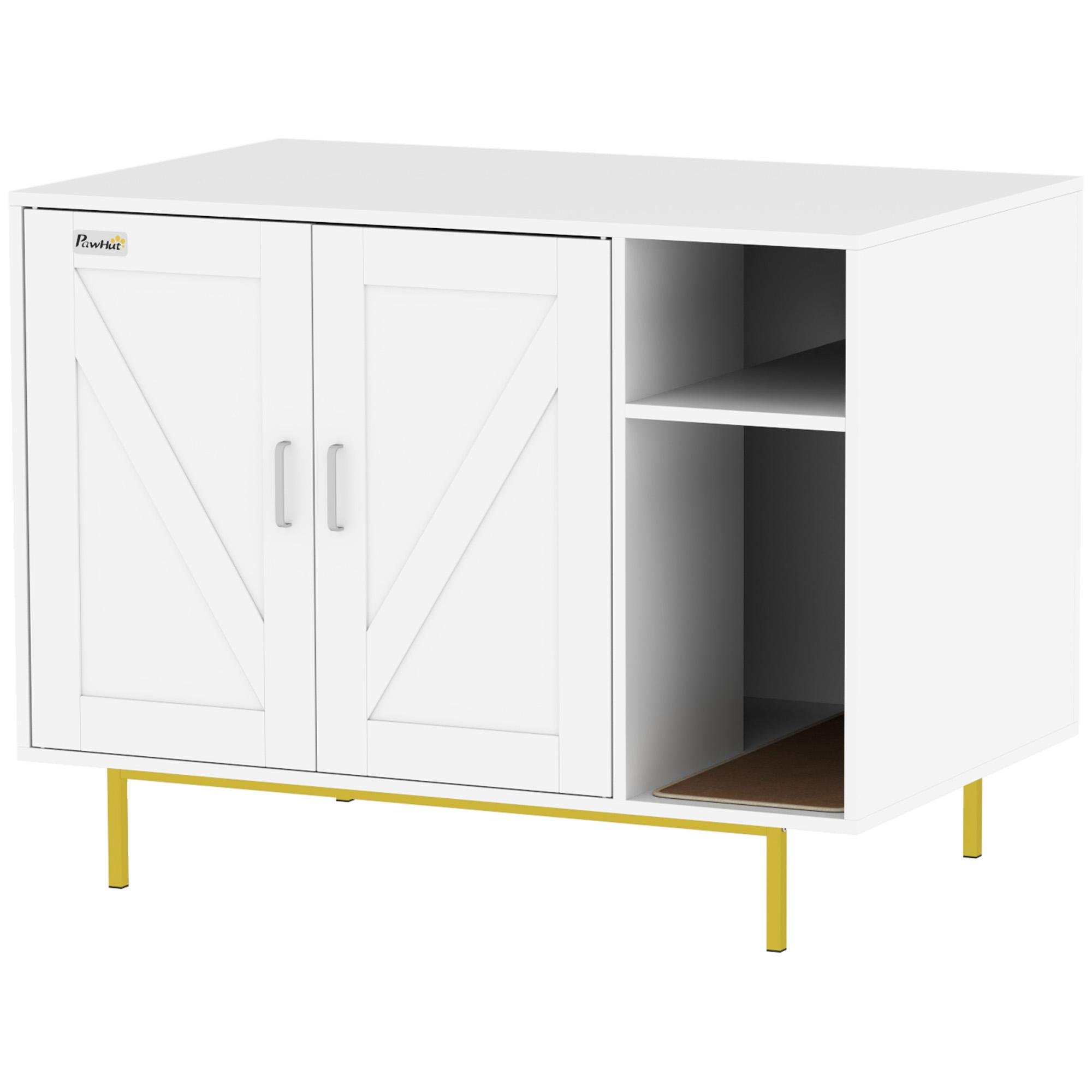 White Elevated Litter Furniture with Storage for Cats