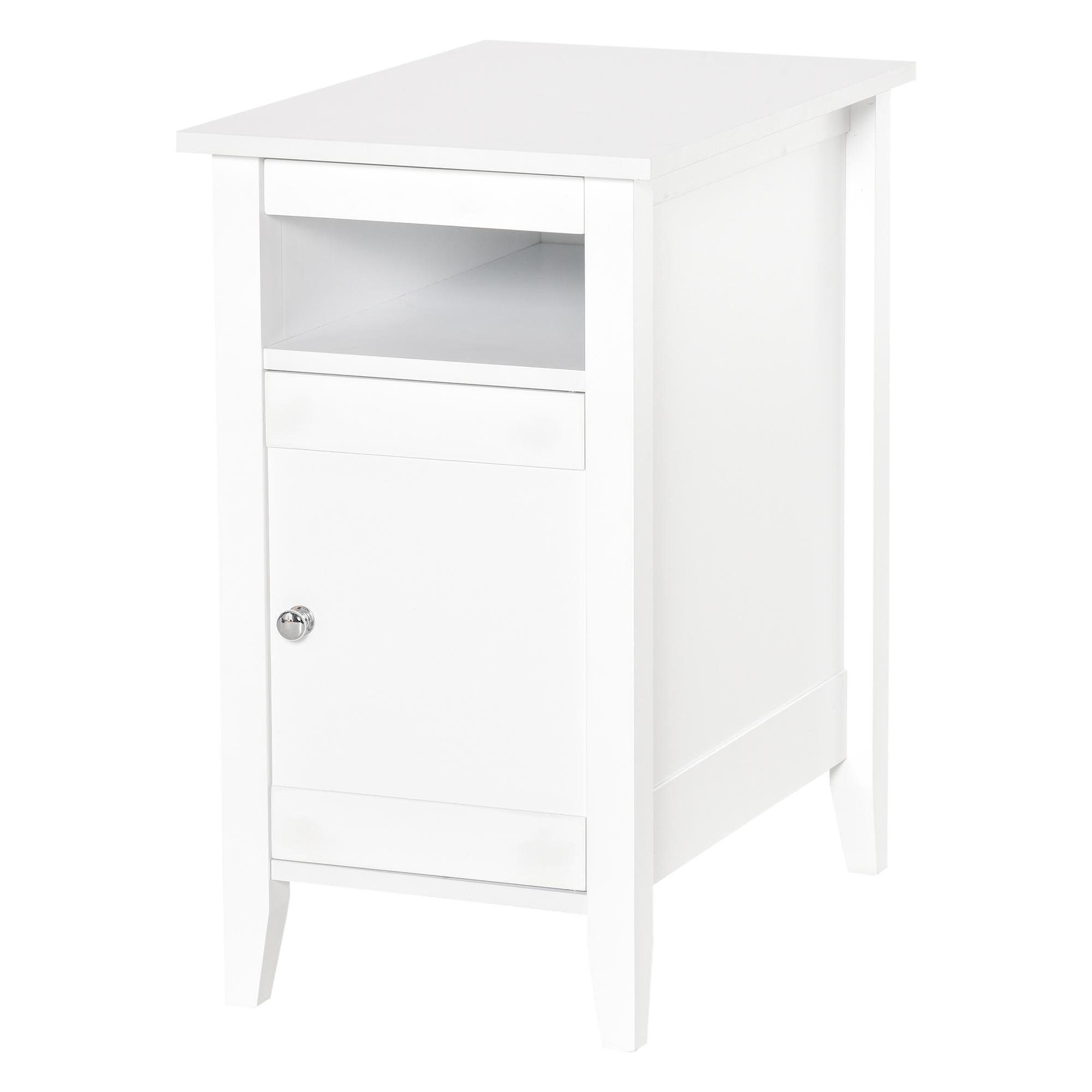 White Pull-Out Tray Nightstand with Adjustable Cabinet