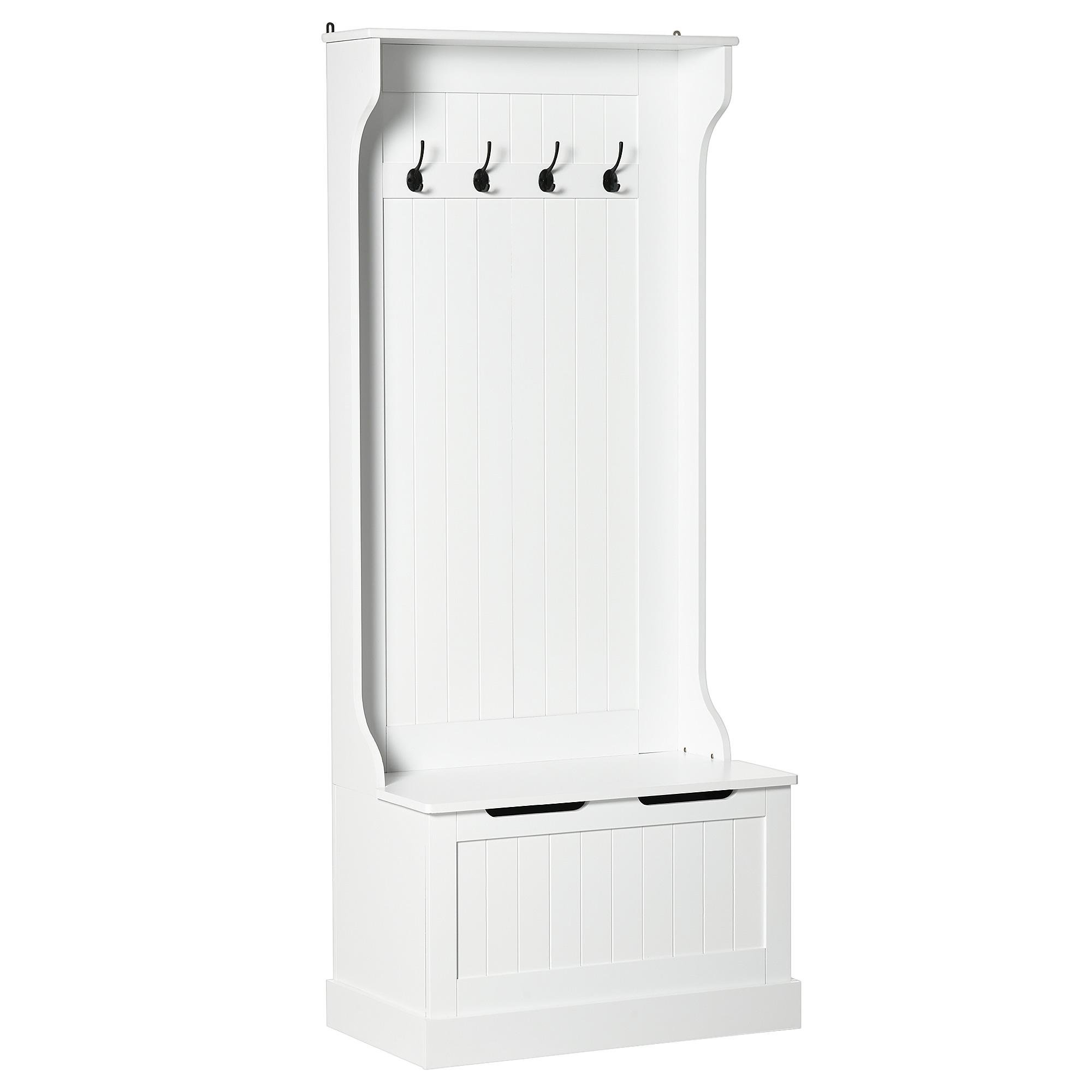 White Entryway Hall Tree with Bench and Storage