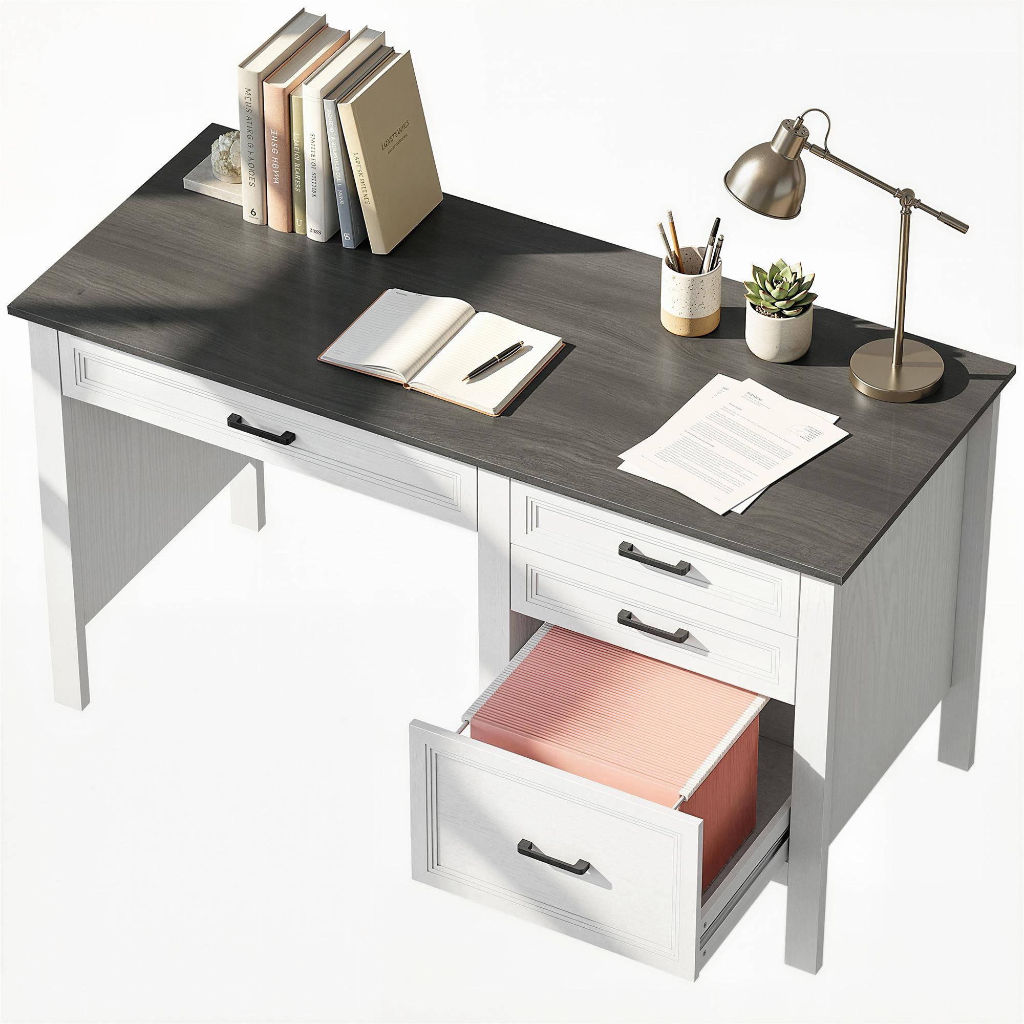 White 53.5 Inch Executive Desk with Four Drawers