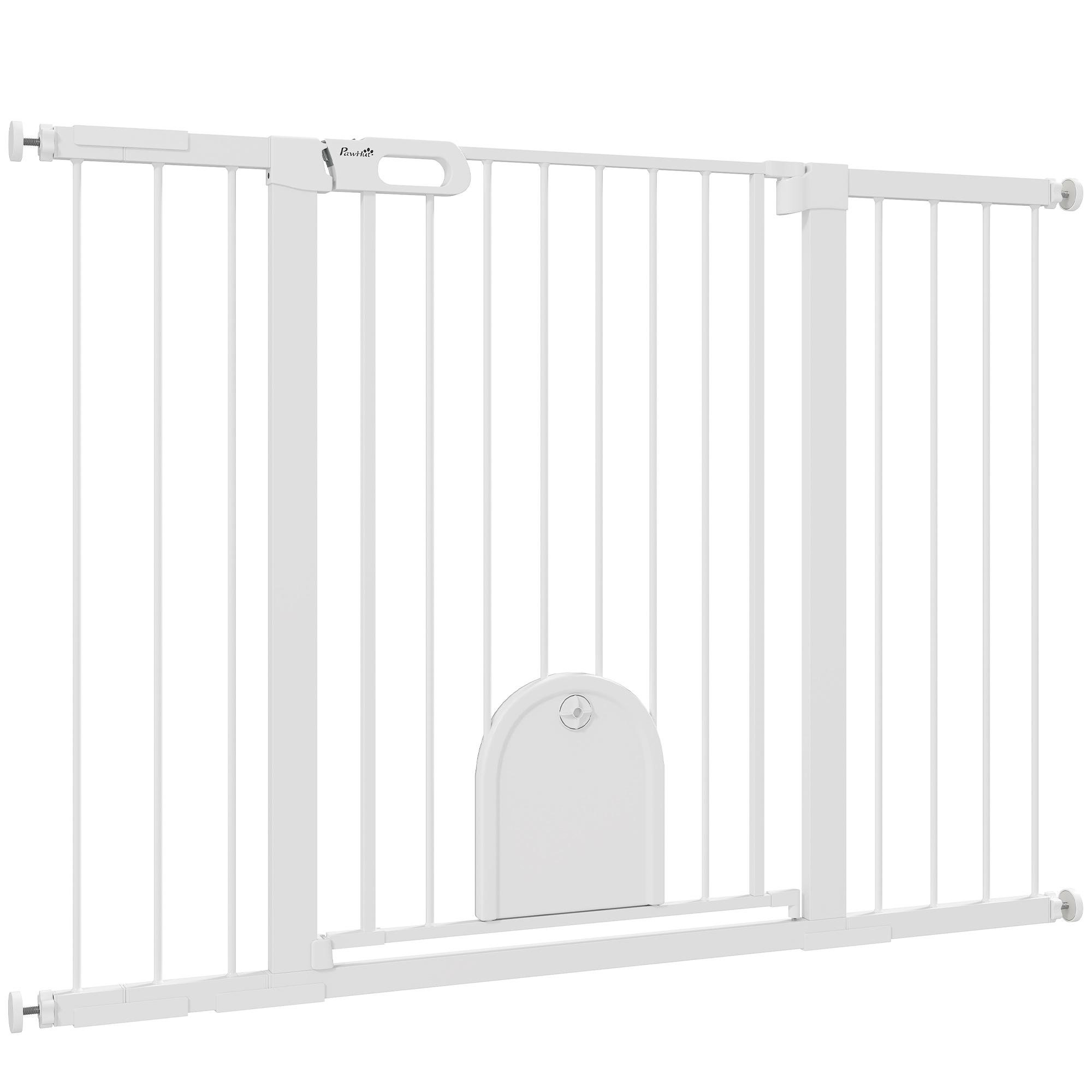 White 30-52 Inch Pet Gate with Small Pet Door