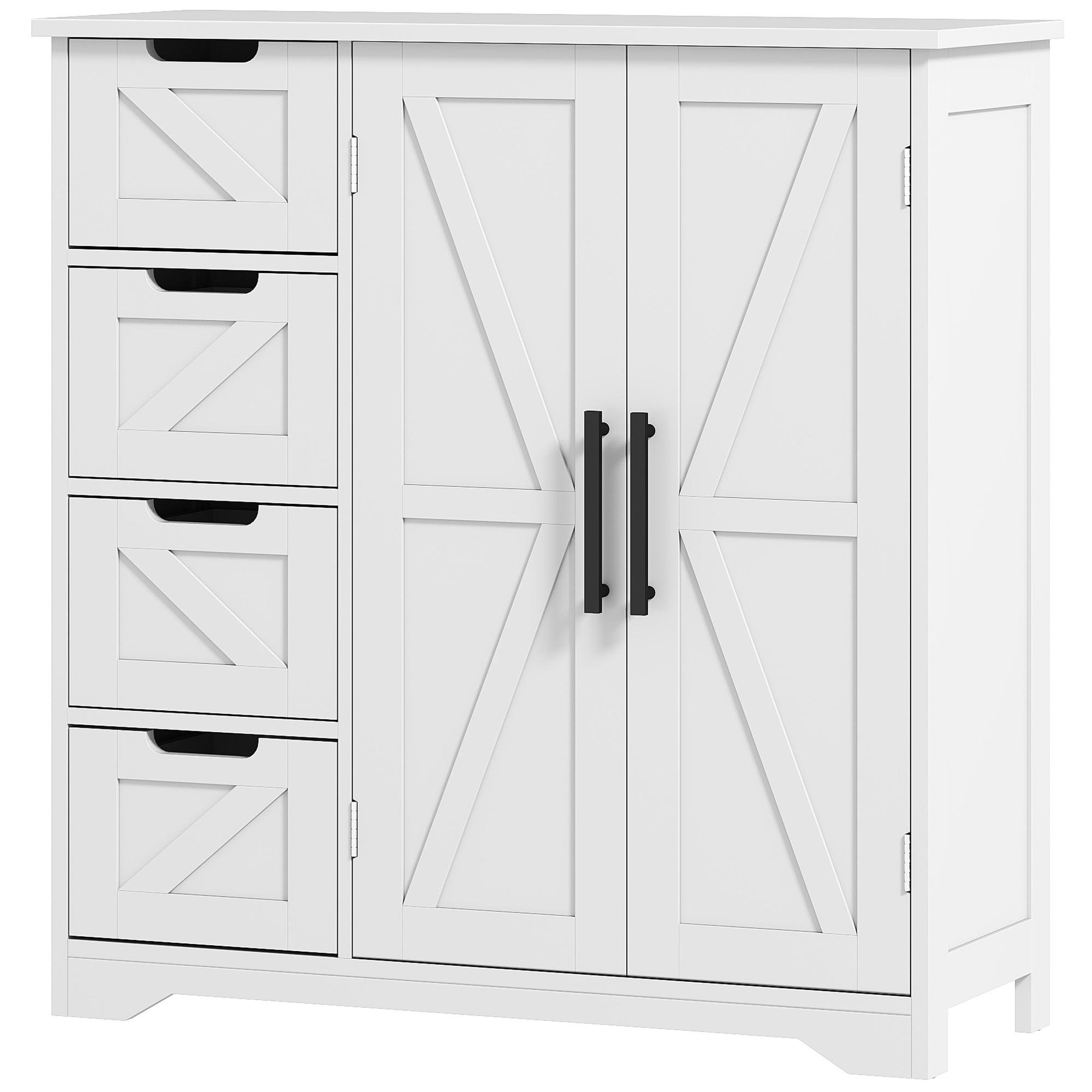 White Farmhouse Bathroom Cabinet with 4 Drawers, 32 in