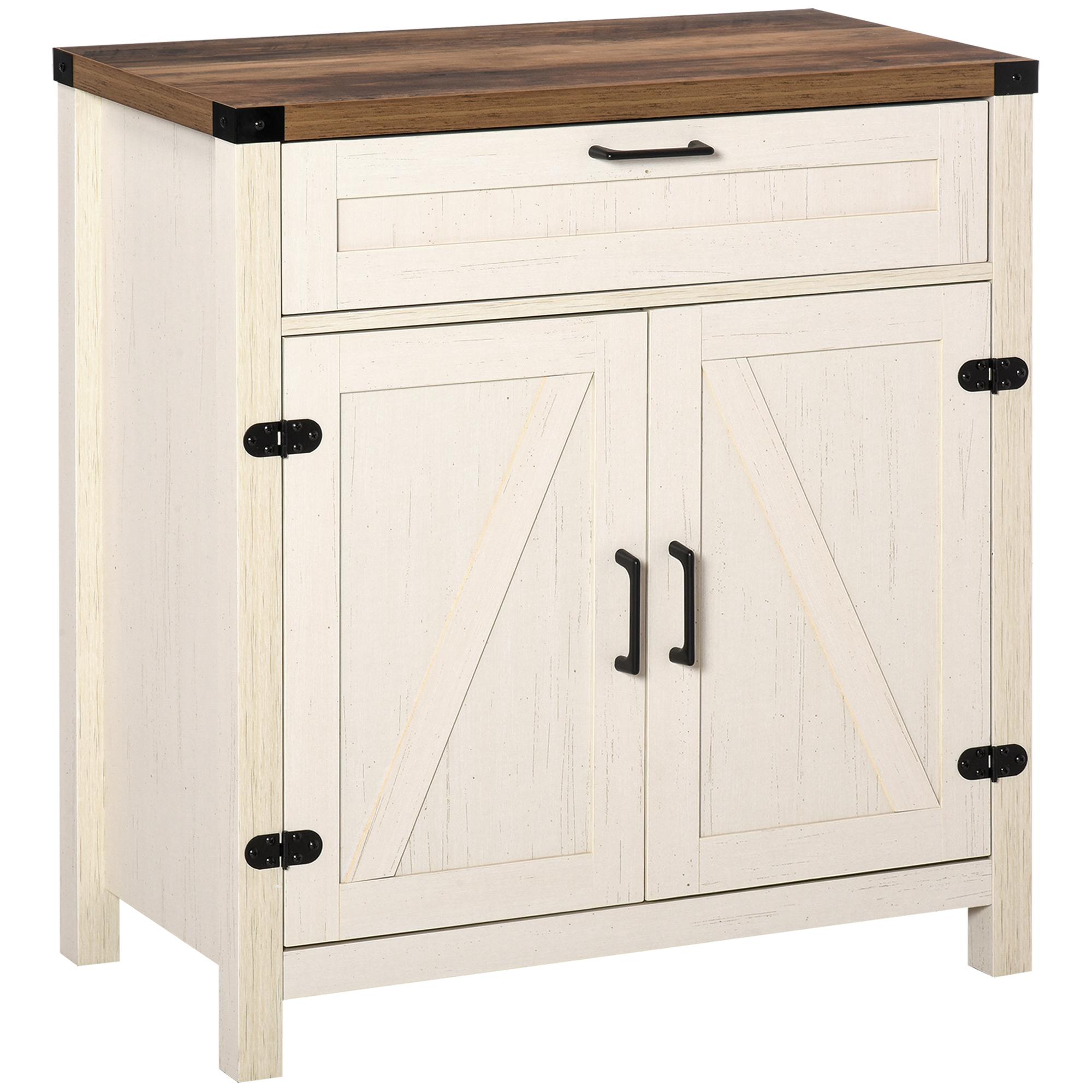 White Barn Door Buffet Cabinet with Drawer