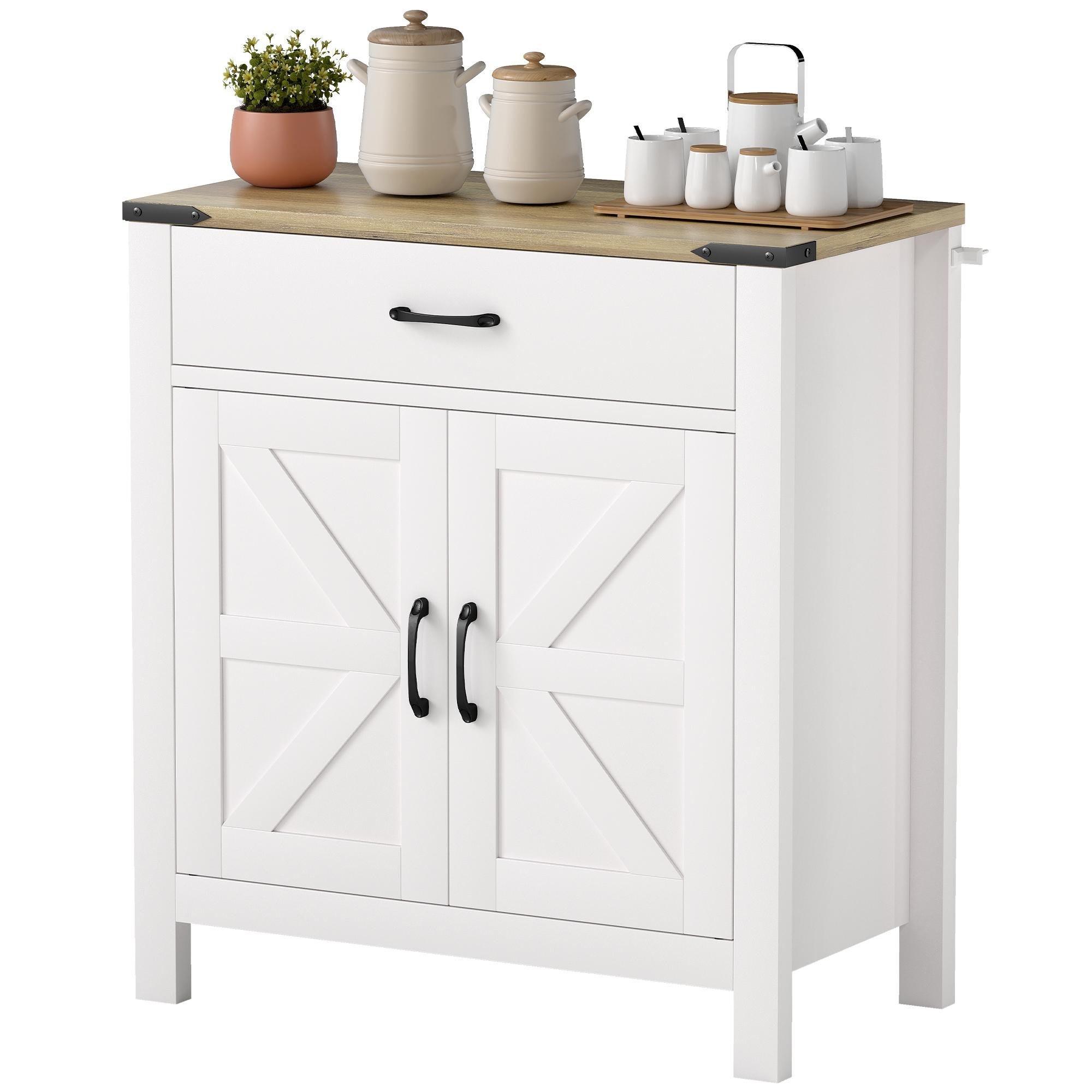 White Farmhouse Drawer Buffet Cabinet for Kitchen Storage