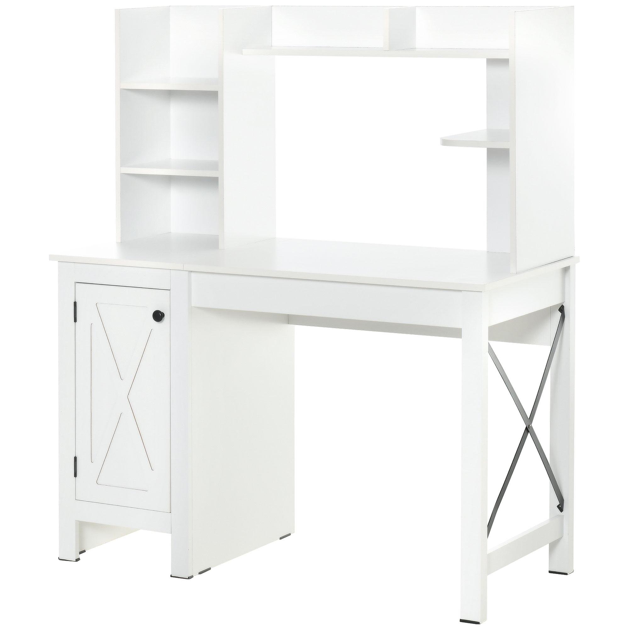 White Farmhouse Hutch Desk with Shelves, 47.2 Inch