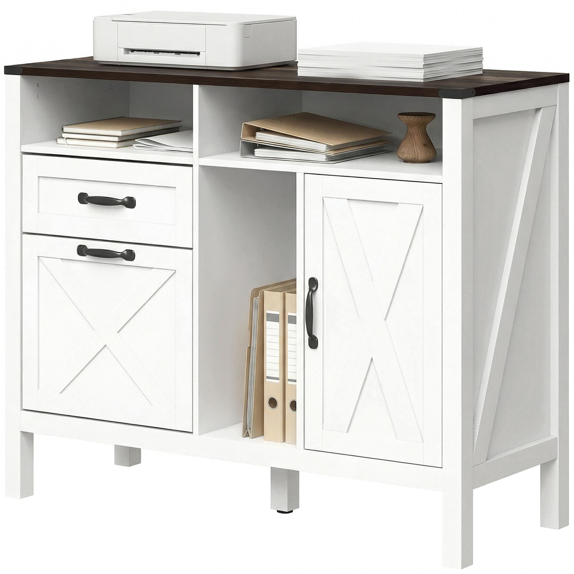 White Farmhouse File Cabinet with Letter/A4 Rails, 37.5-Inch Top