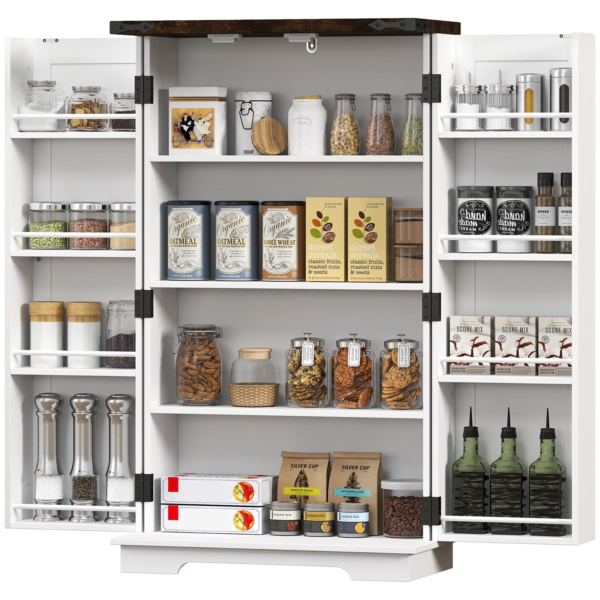 White Farmhouse Pantry Storage Cabinet with Adjustable Shelves