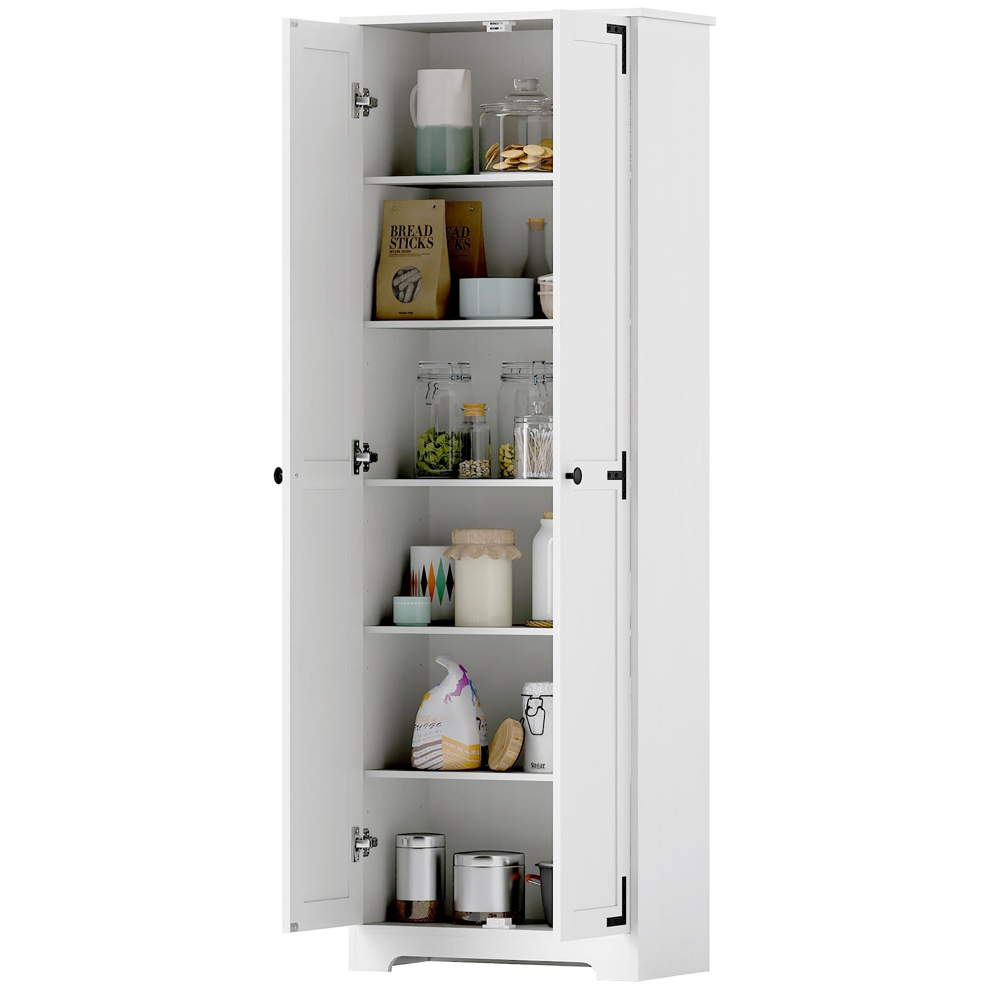 White Farmhouse Pantry Cabinet with Six-Tier Storage