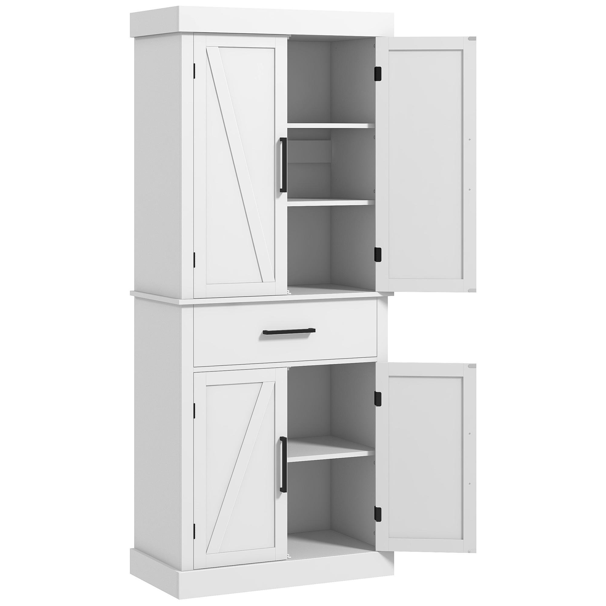 White Barn Door Pantry Cabinet with Adjustable Shelves