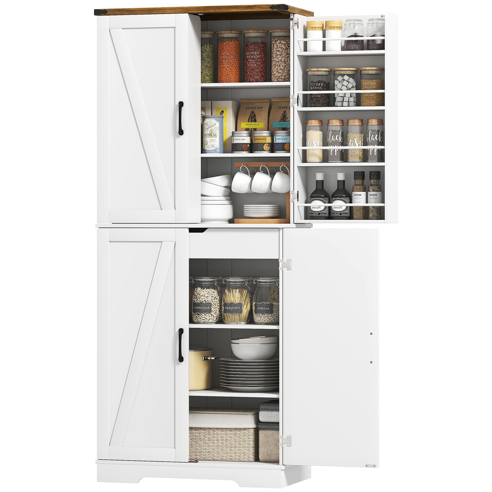 White 97 lb Pantry Cabinet with Farmhouse Barn Doors