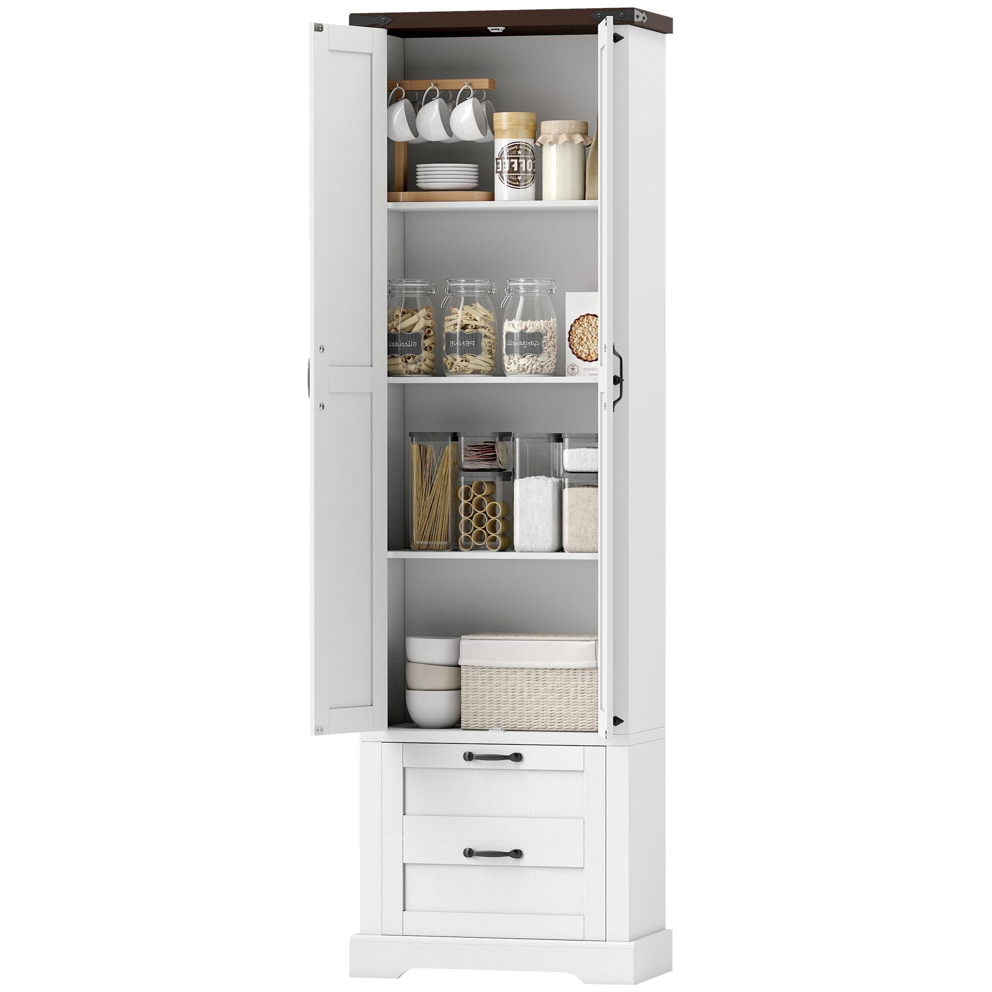 White Kitchen Pantry Cabinet with Adjustable Shelves