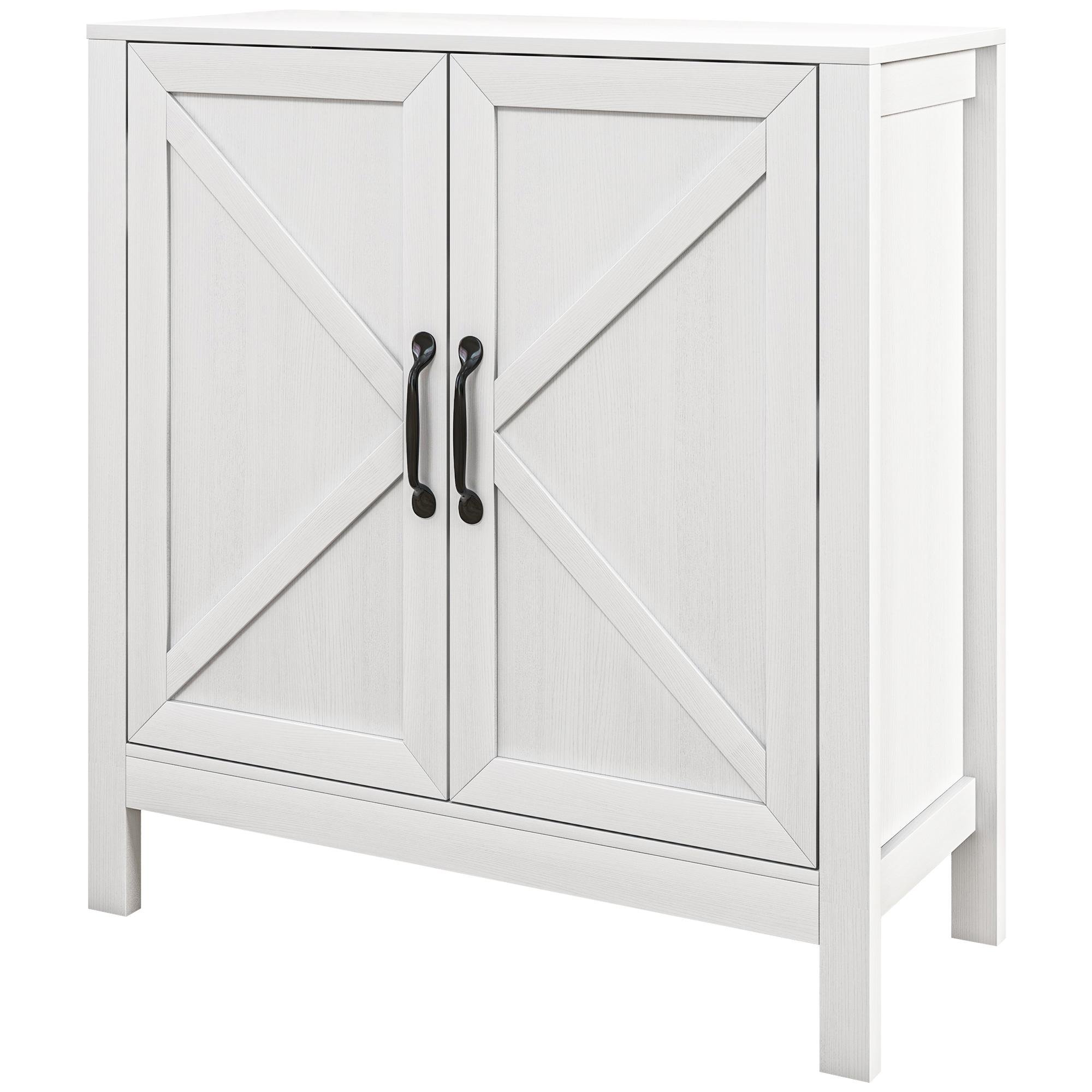 White Barn Door Storage Cabinet with Adjustable Shelf