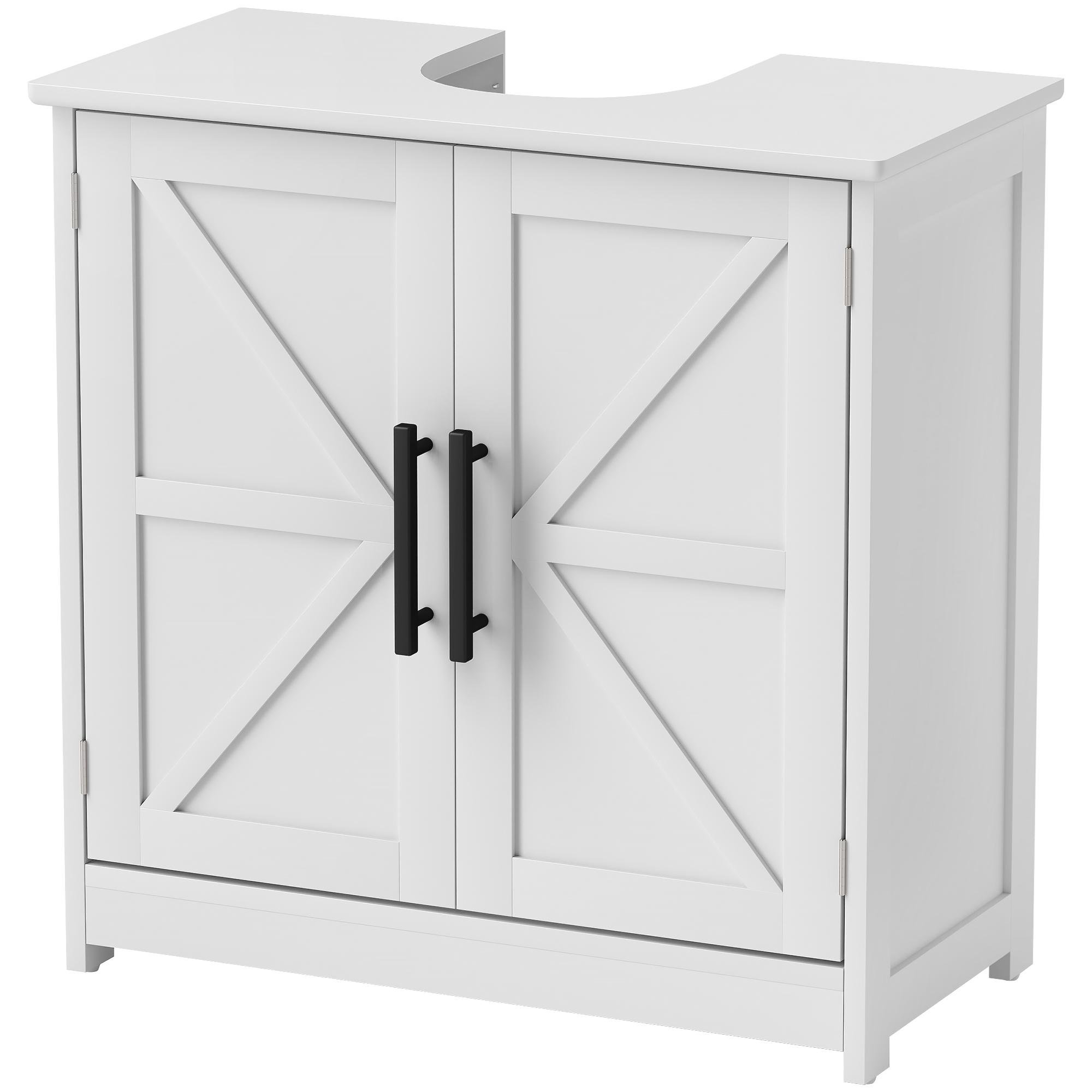 White farmhouse sink cabinet with adjustable shelf, 23.6-inch size