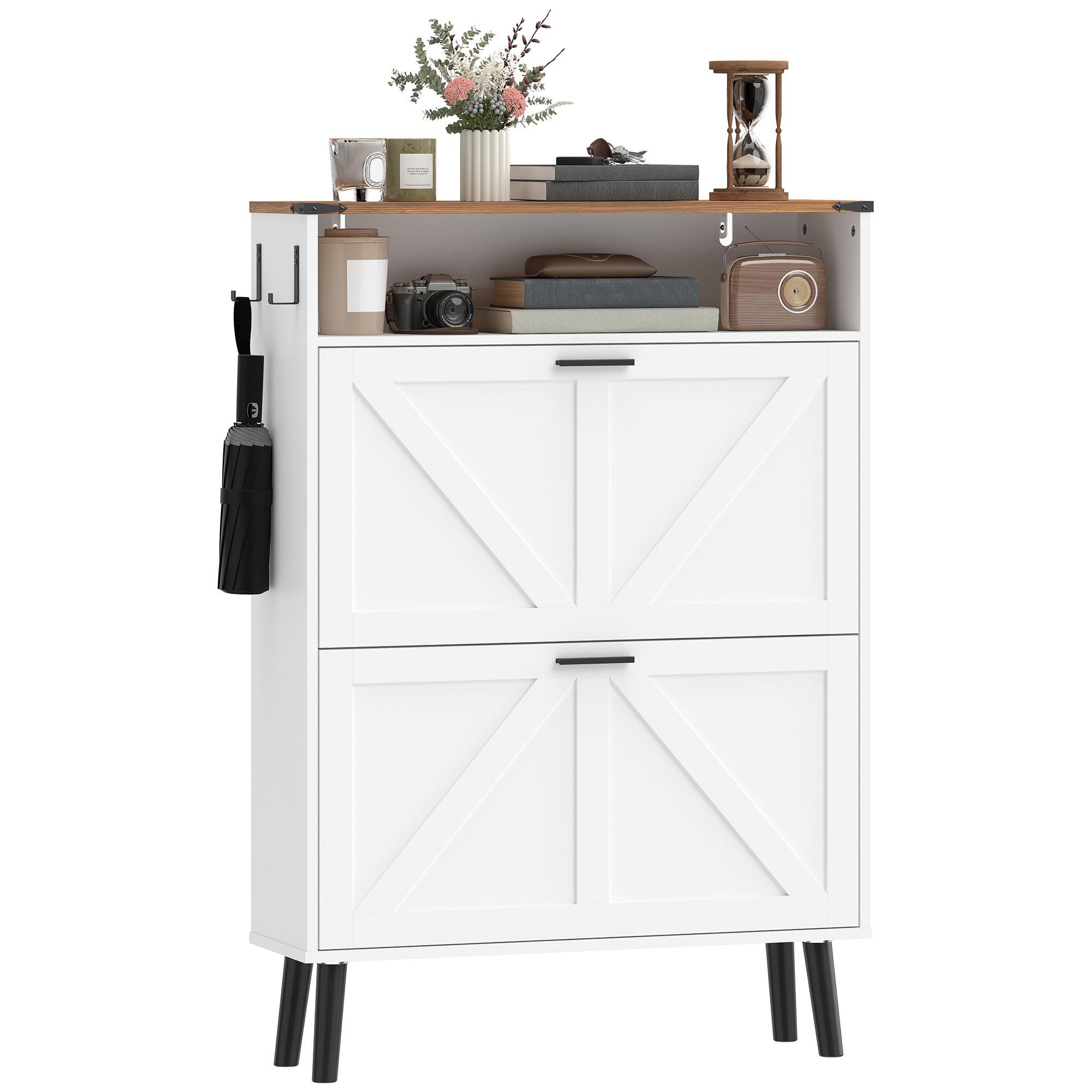 White 16 Pair Farmhouse Cabinet with Flip Drawers