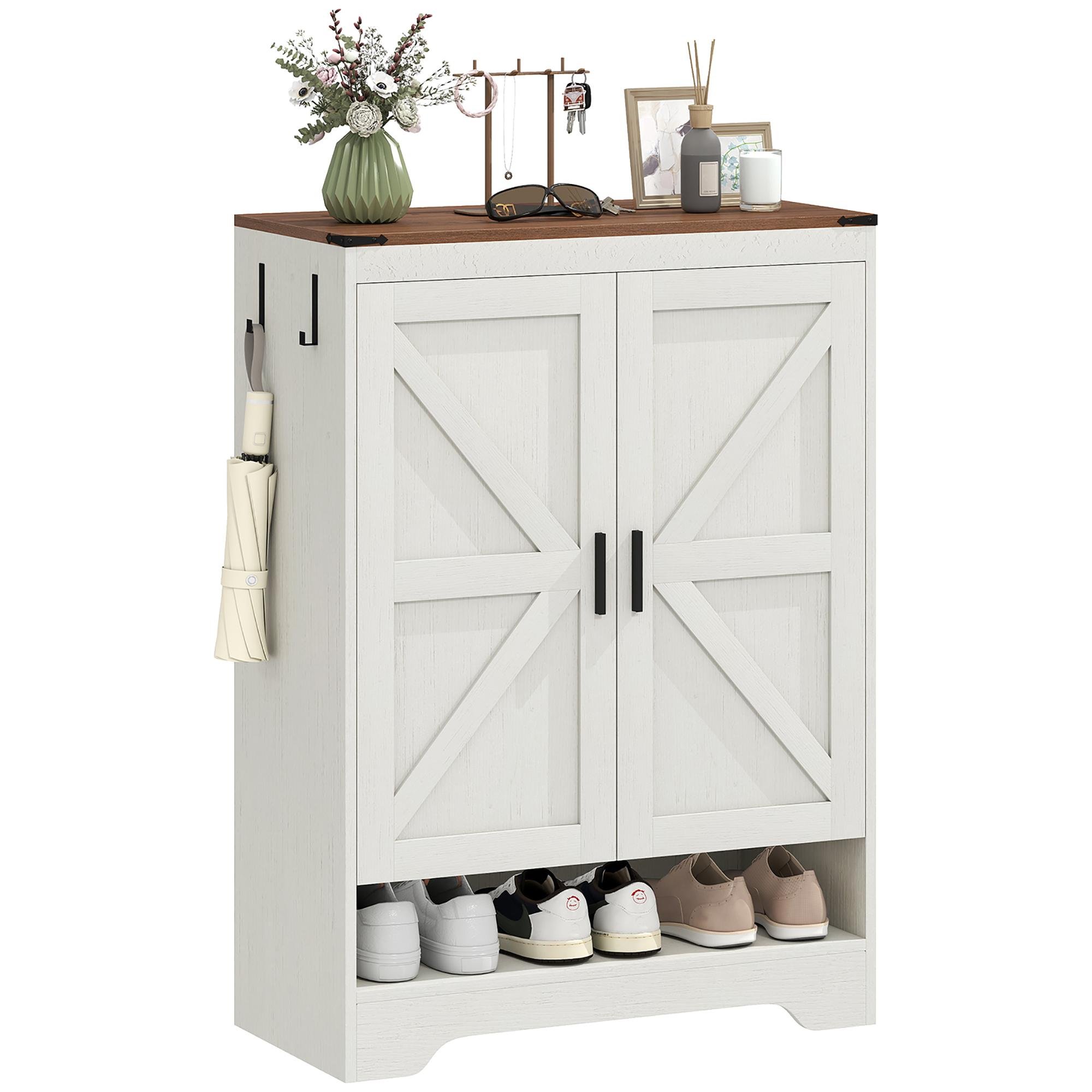 White Farmhouse 15-Pair Cabinet with Adjustable Shelves
