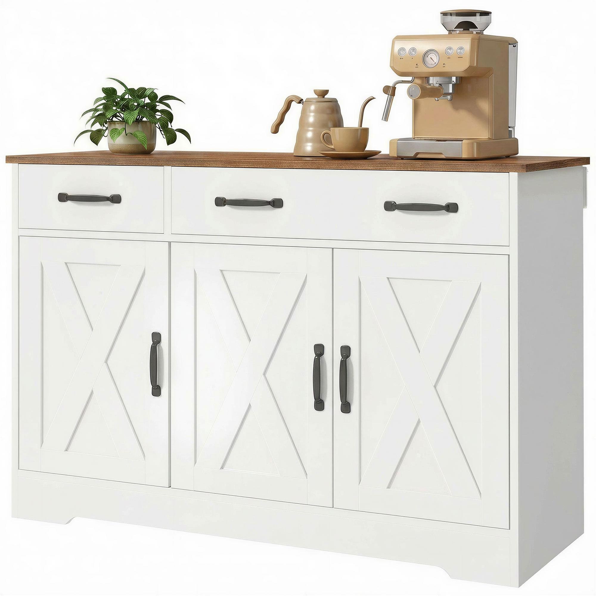 White Melamine Sideboard with Adjustable Shelves