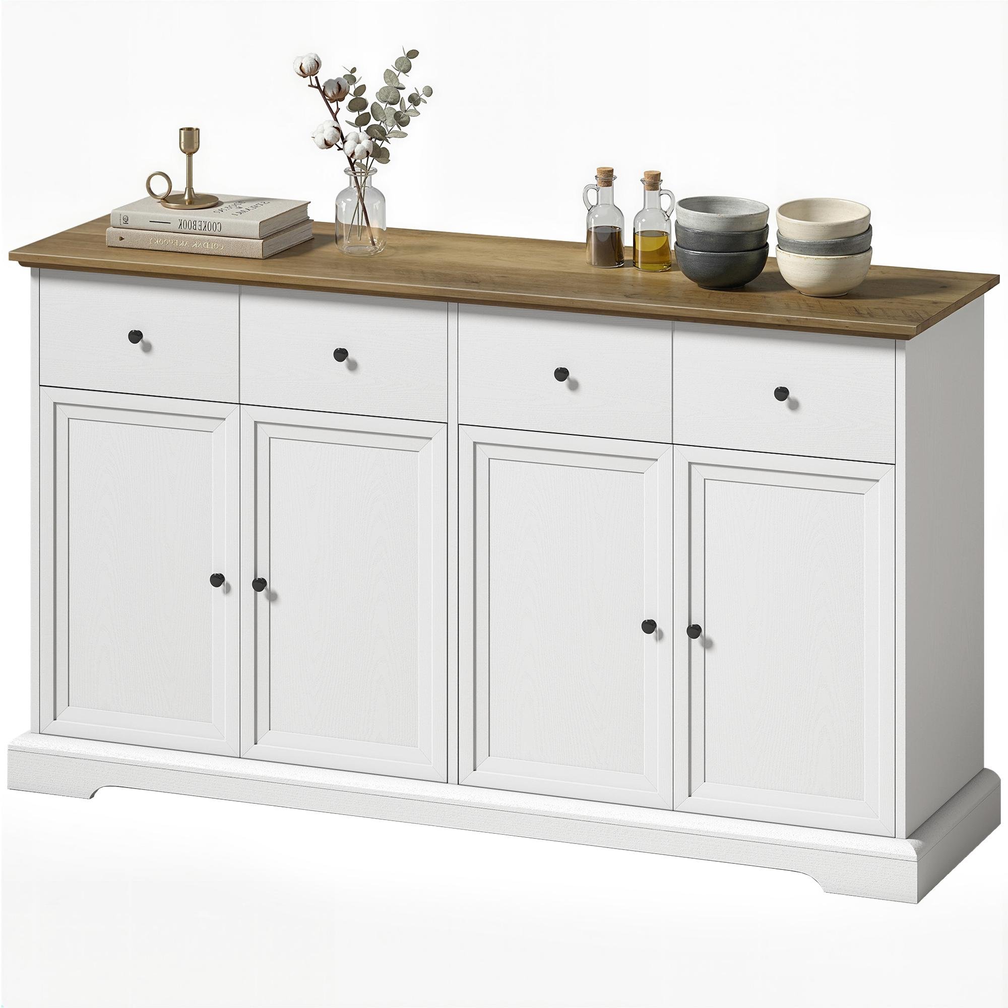 White Engineered Wood Sideboard with Adjustable Shelves, 55.1-inch