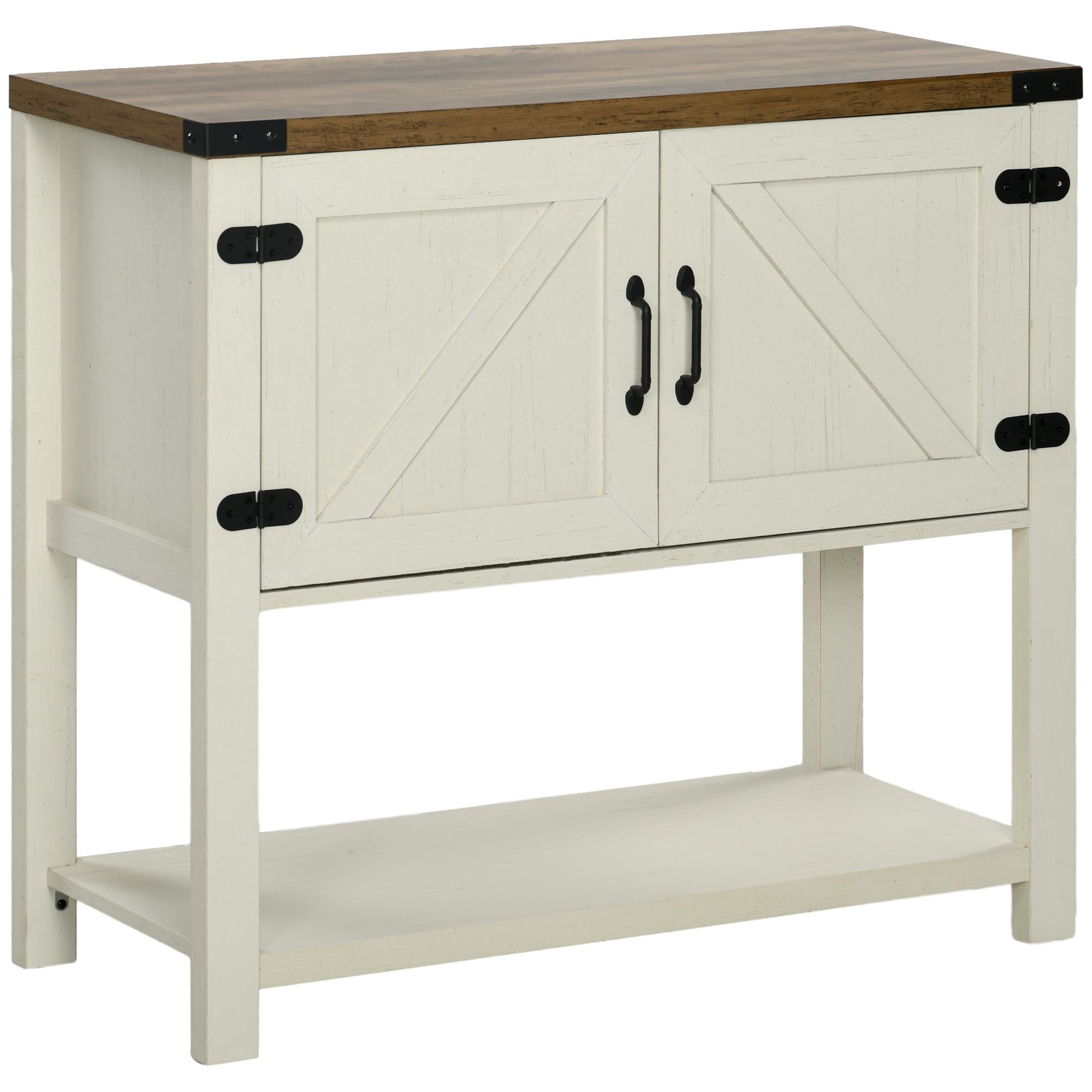 White Farmhouse Sideboard with Open Bottom Shelf