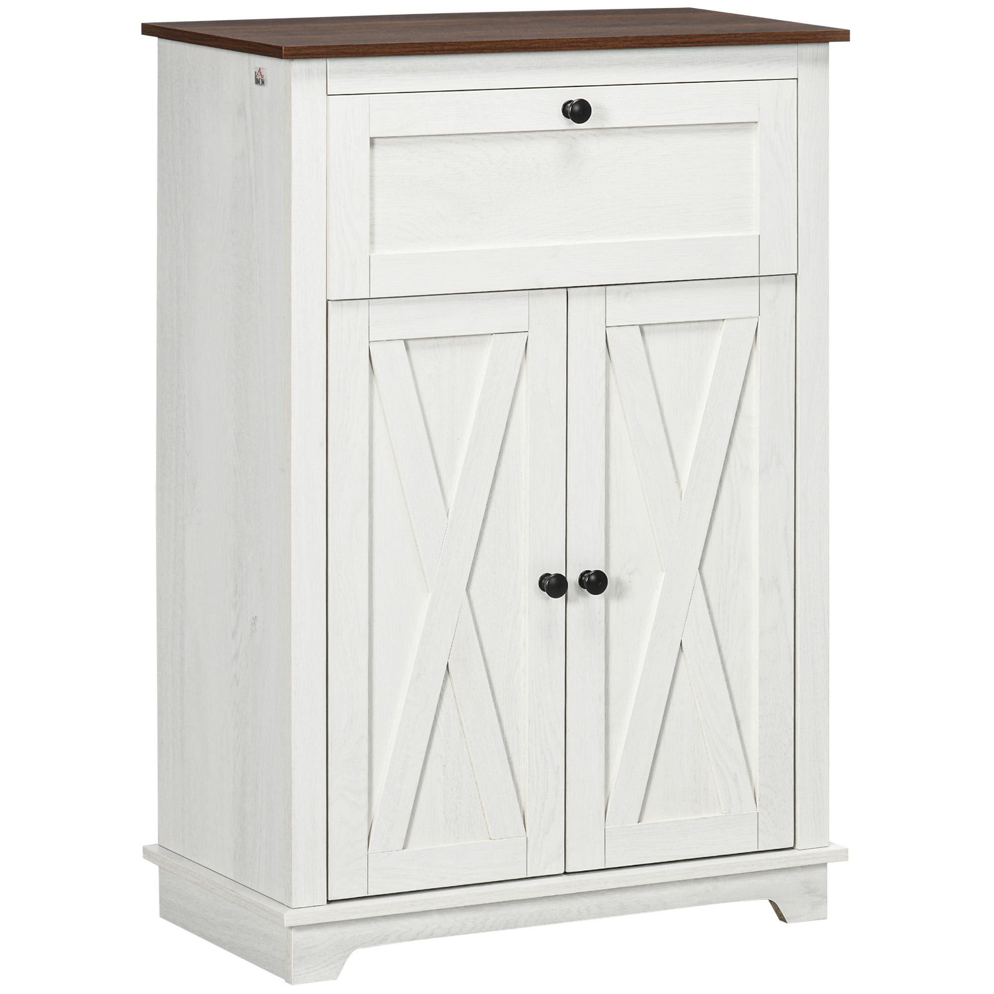 White Farmhouse Accent Cabinet with Adjustable Shelf