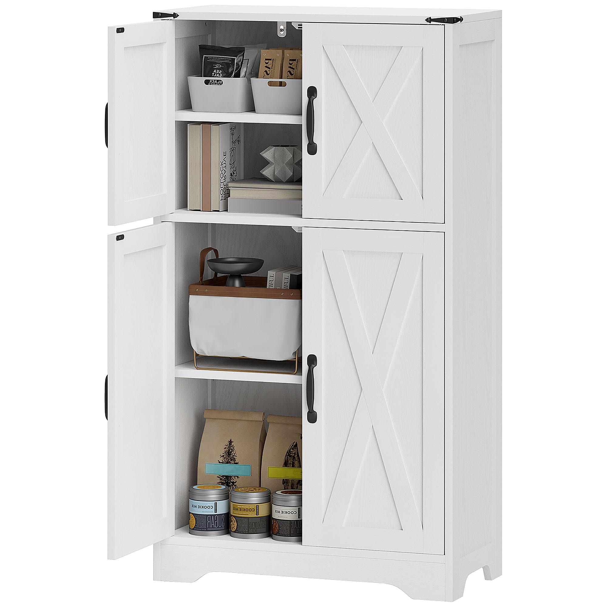 White Farmhouse Storage Pantry with Adjustable Shelves