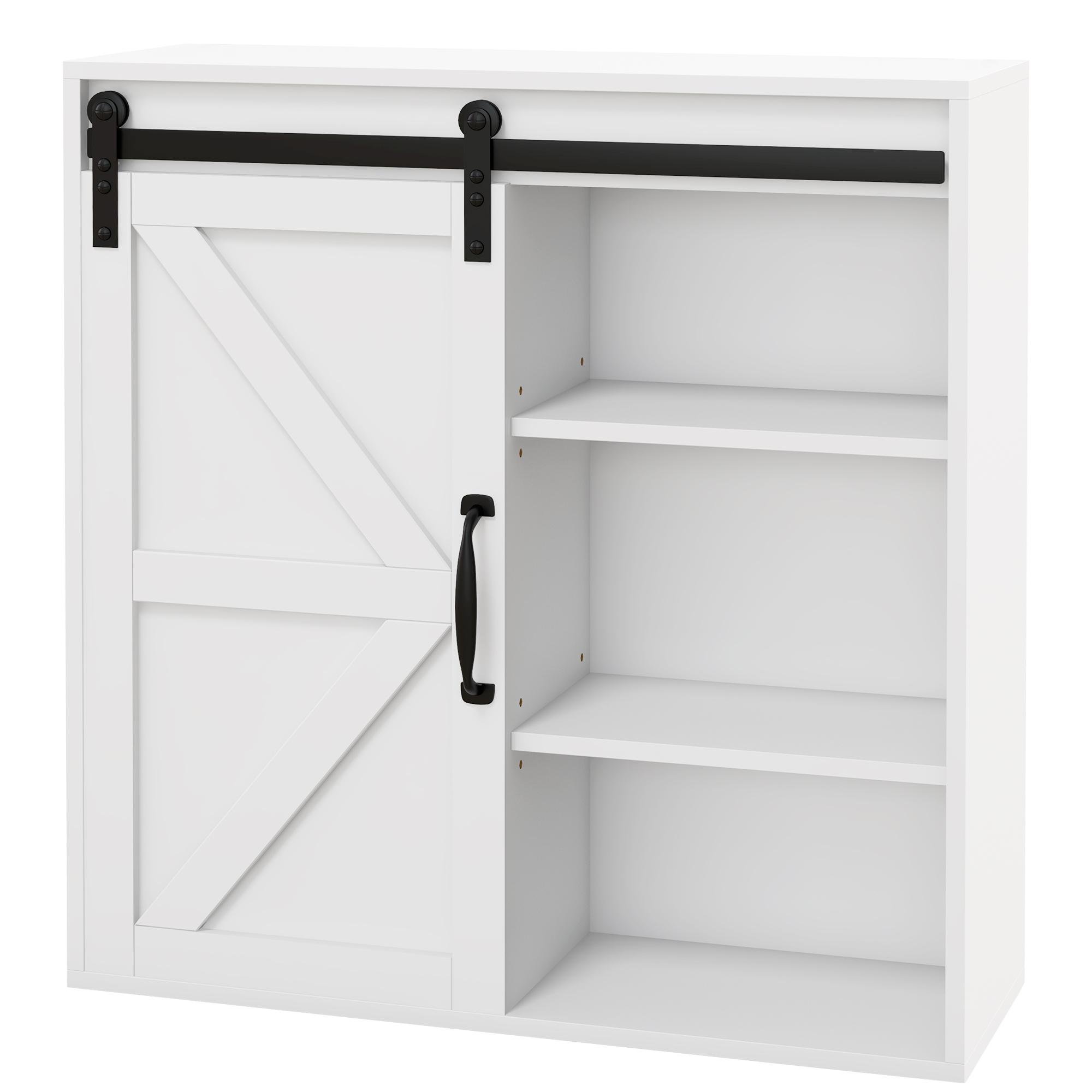 White Sliding Door Wall Cabinet with Adjustable Shelf, 22.8"