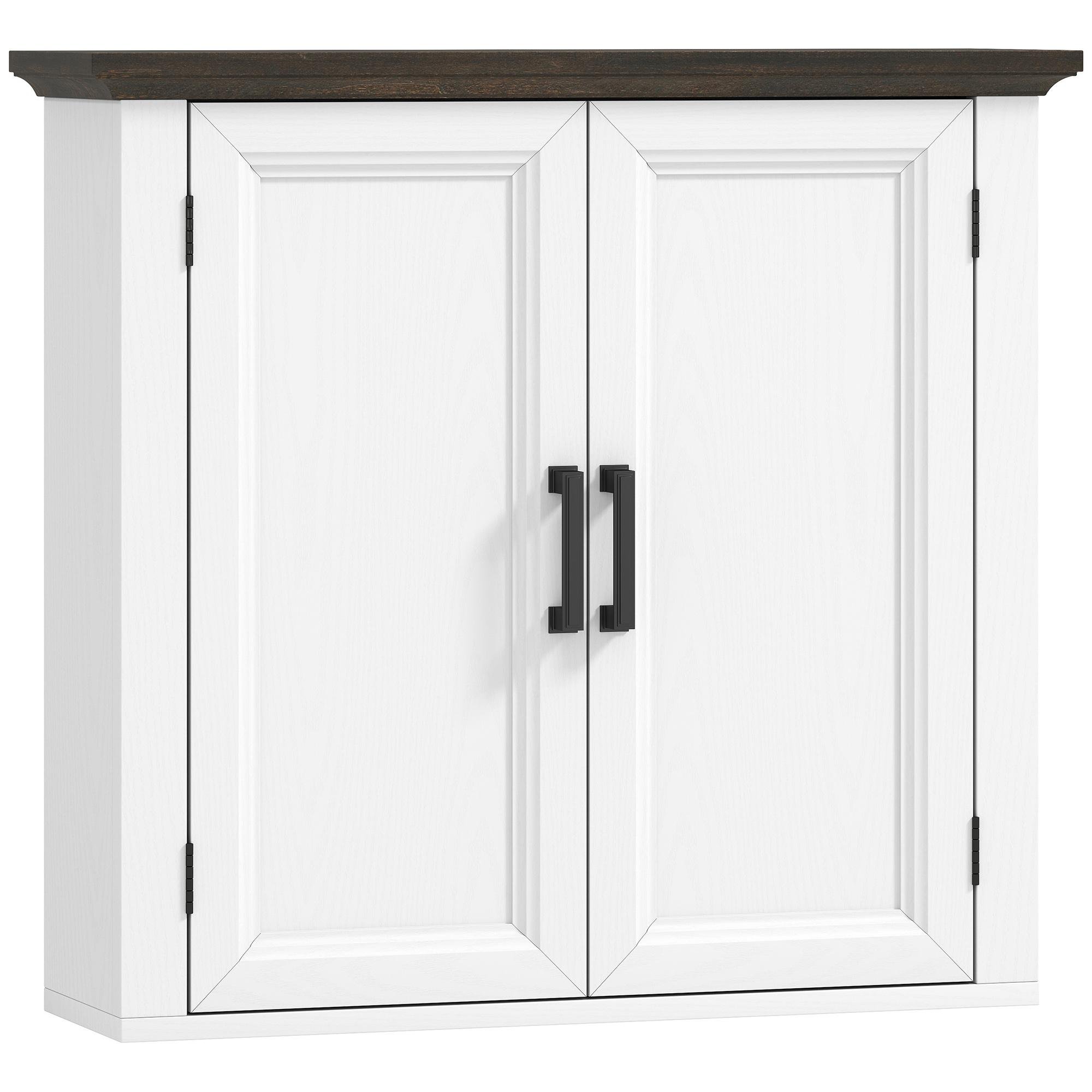 White Distressed Farmhouse Cabinet with Adjustable Shelf