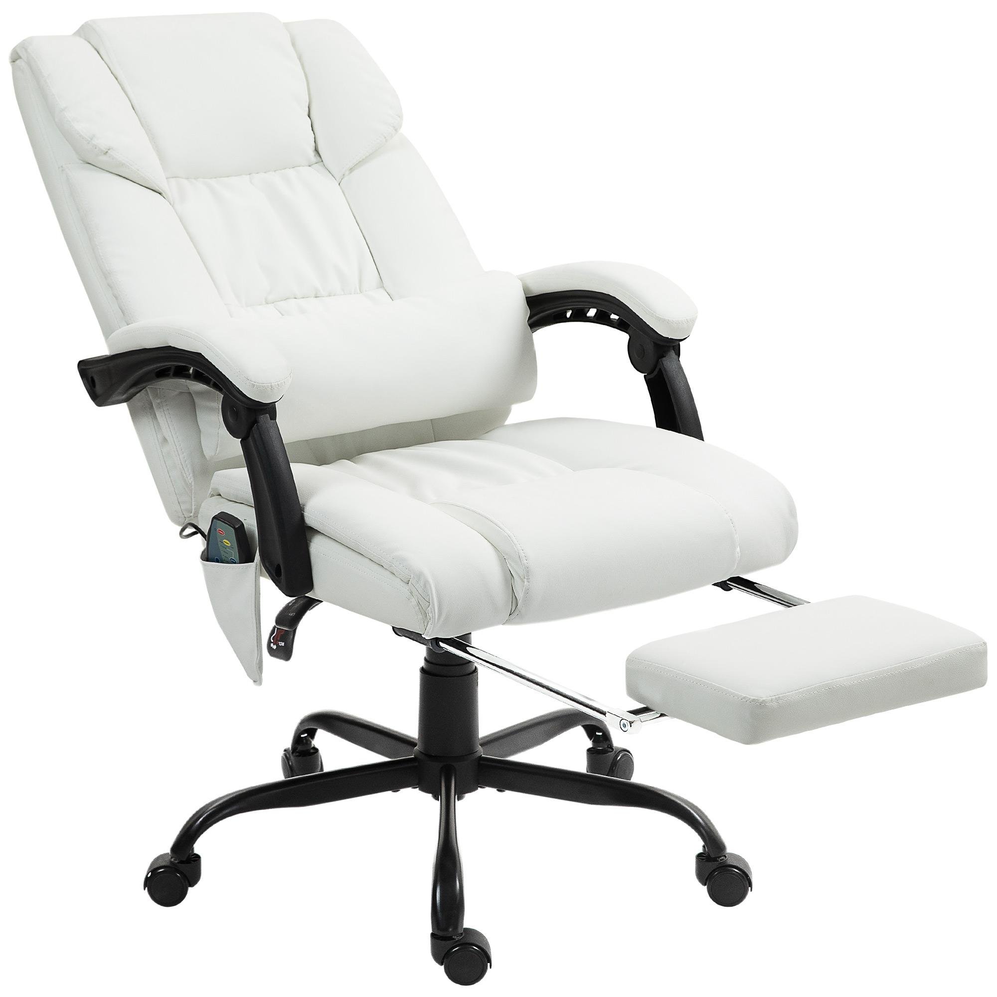 White Vibration Massage Chair with Reclining Footrest