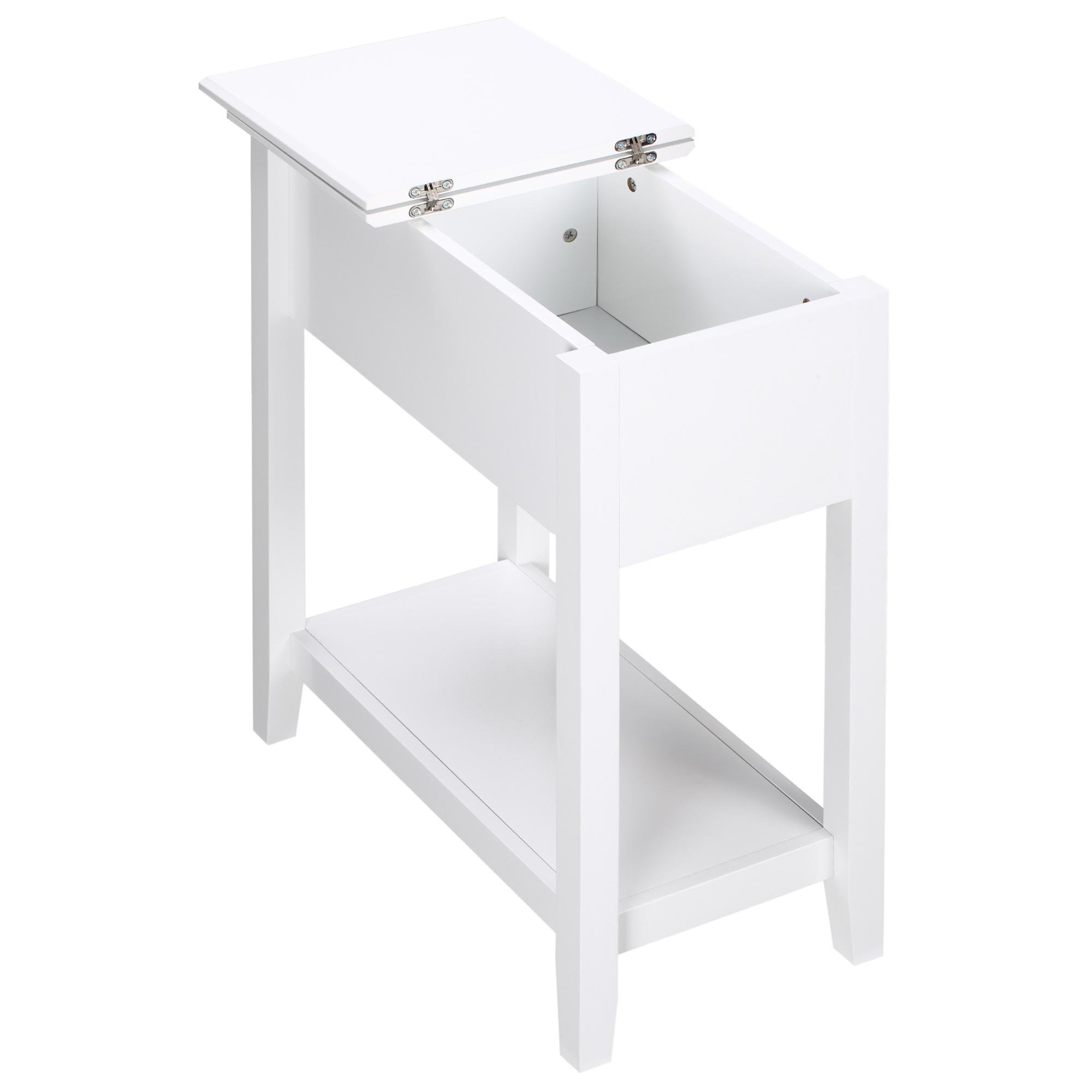 White Flip Top End Table with Hidden Storage Shelf