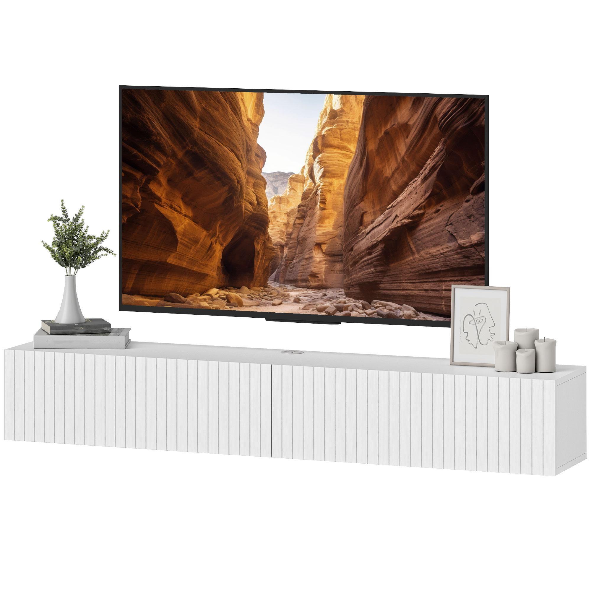 55 in fluted media console, floating TV stand for TVs up to 72 in